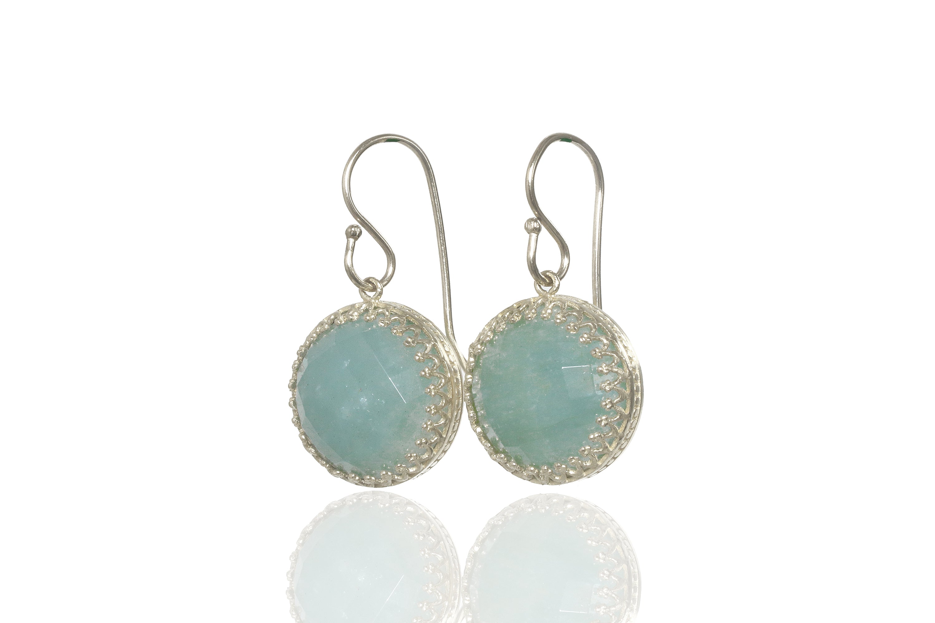 Vintage Inspired Round Aquamarine Gold Earrings Earrings Anemone Jewelry