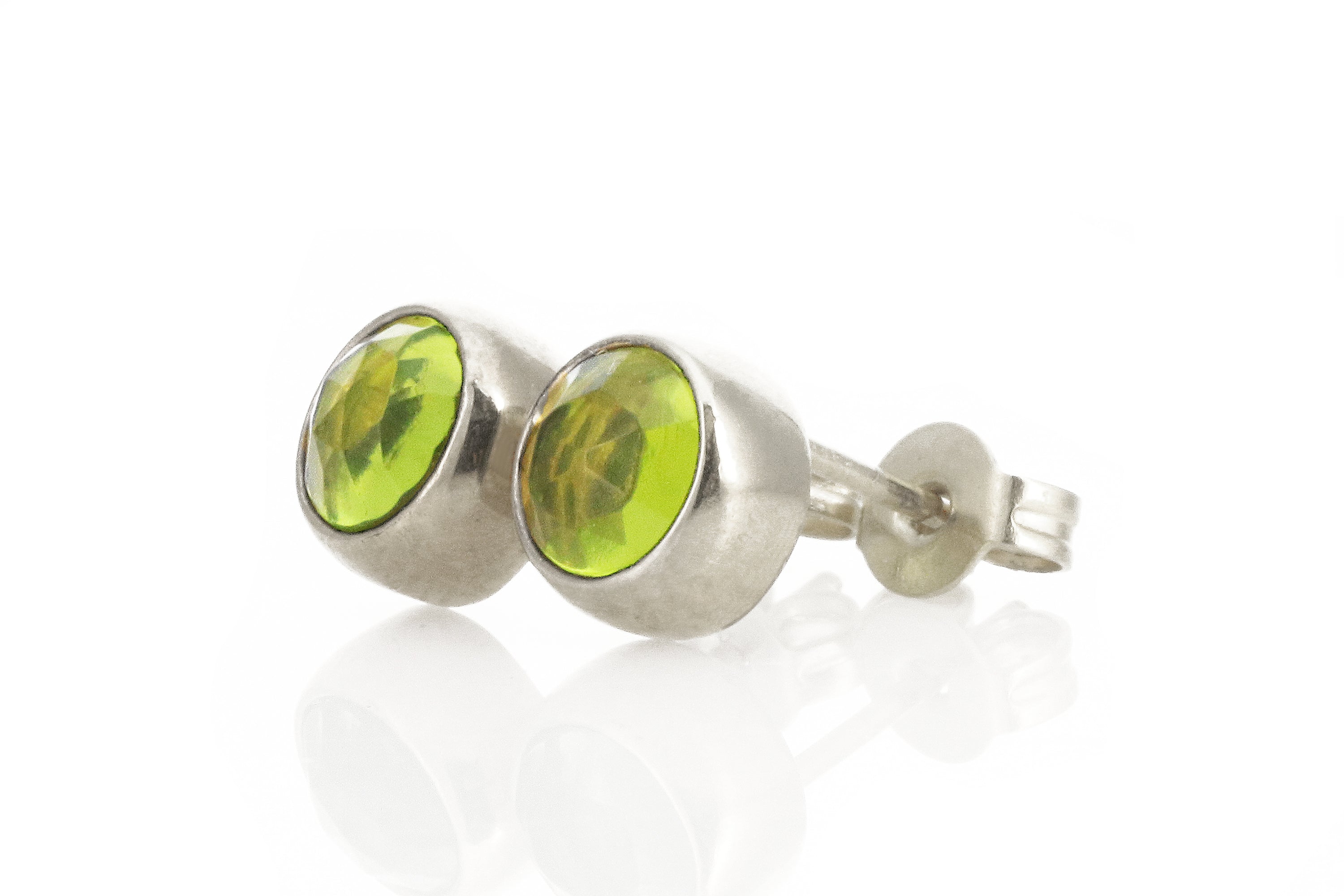 Round Peridot Gold Bezel Set Earrings Earrings Anemone Limited