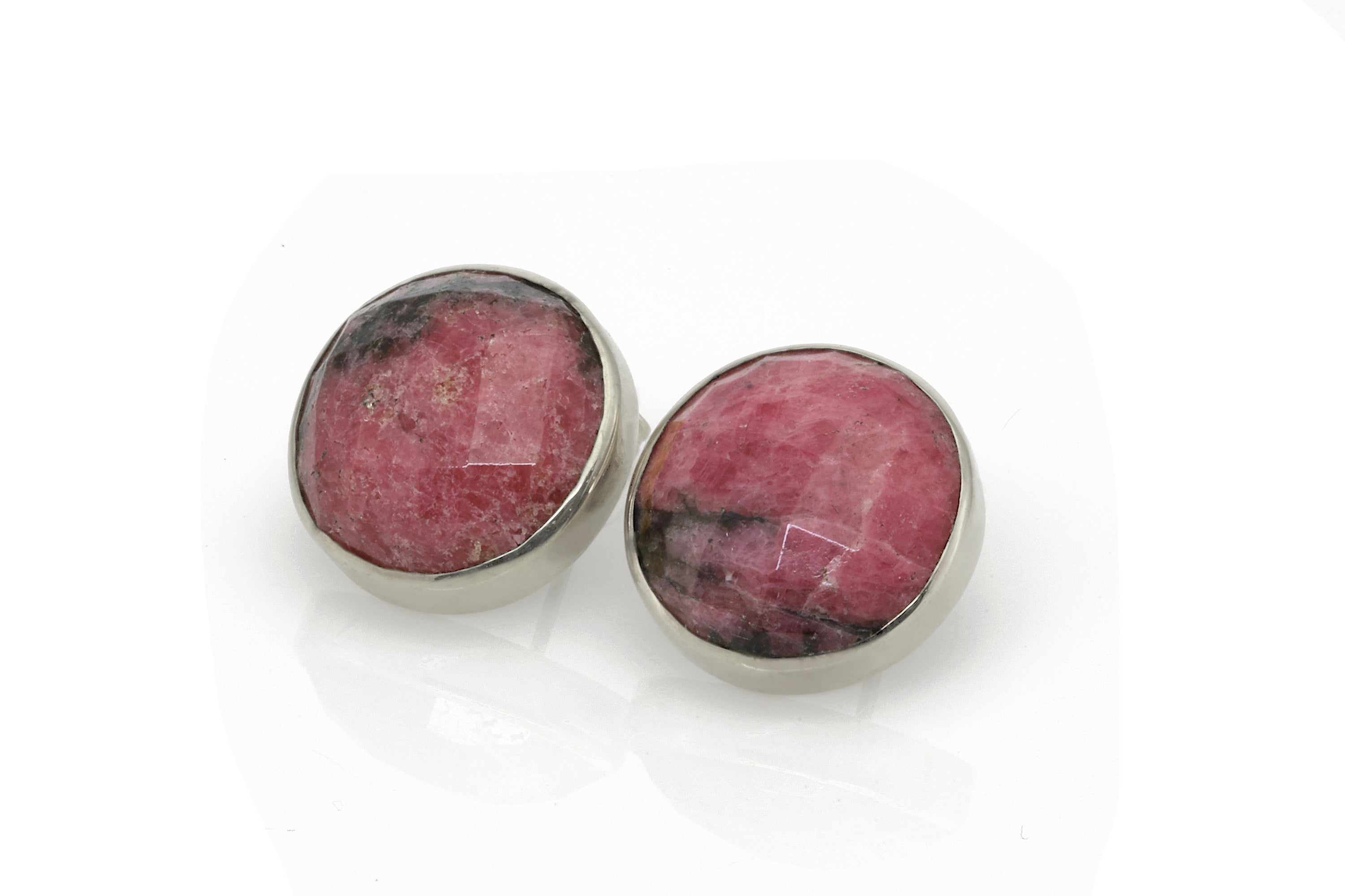 18k Gold Pink Rhodonite Bezel Set Stud Earrings Earrings Anemone Limited