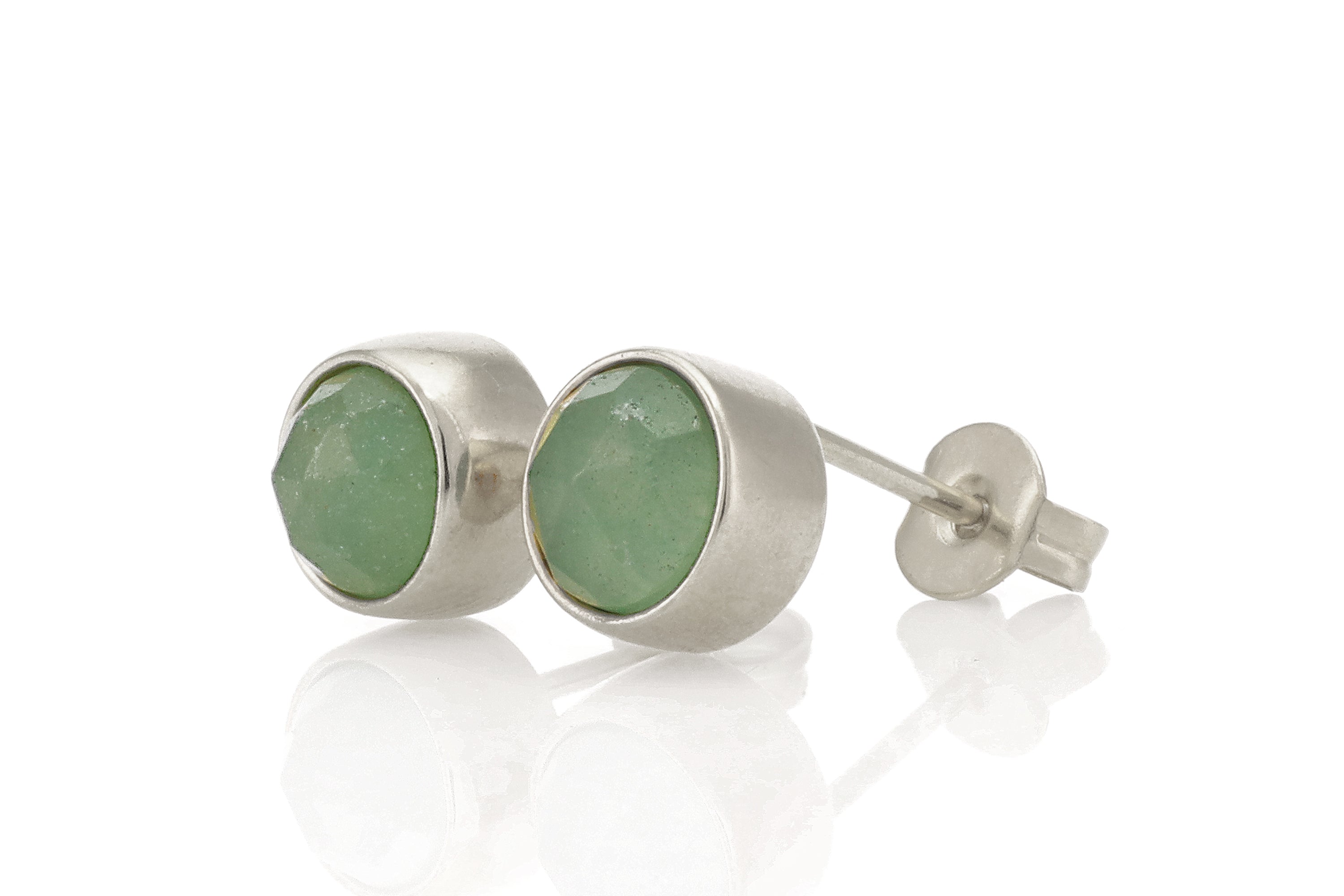 Gold Bezel Set Green Aventurine Stud Earrings Earrings Anemone Limited
