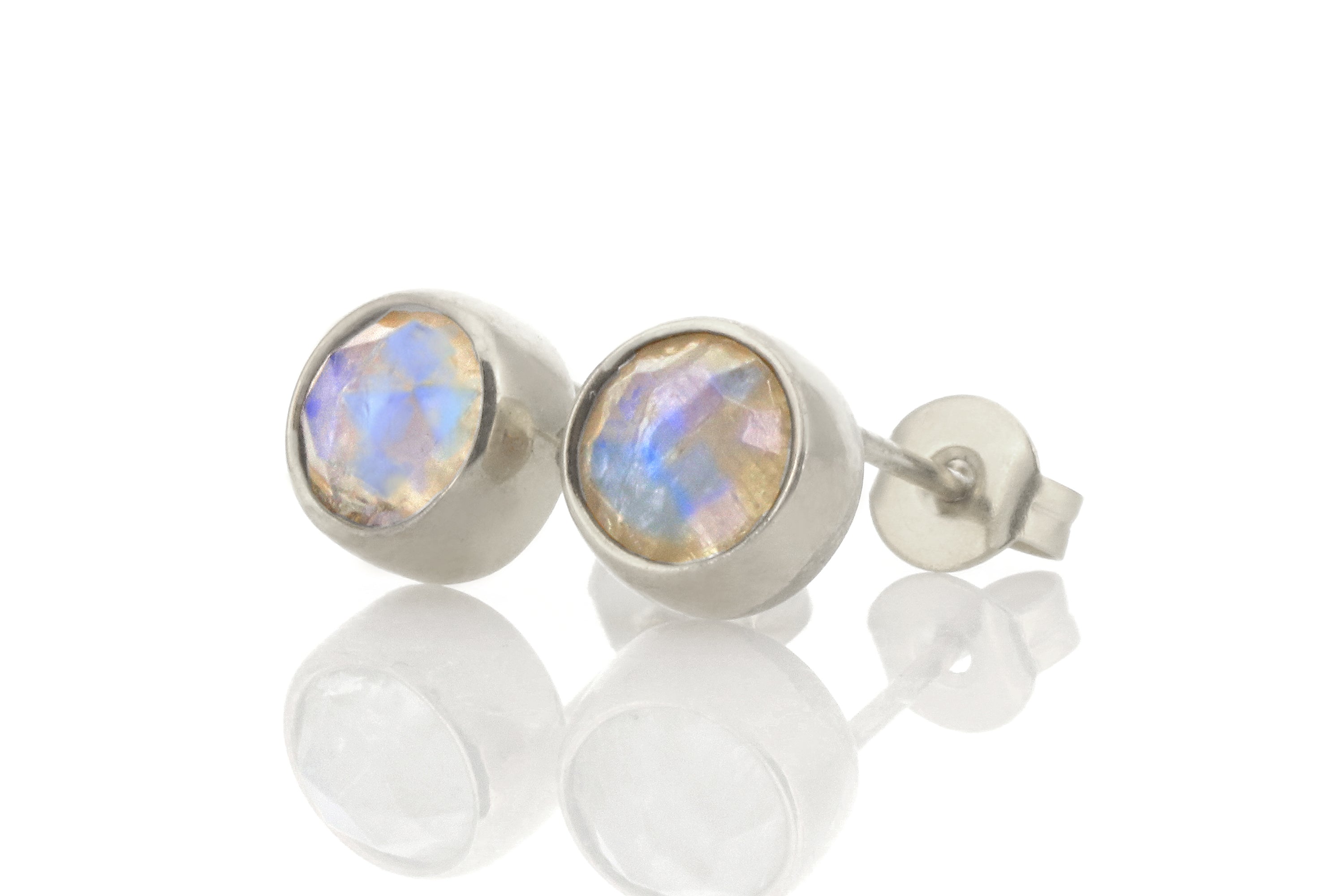 Round Gold Delicate Bezel Set Moonstone Earrings Earrings Anemone Limited