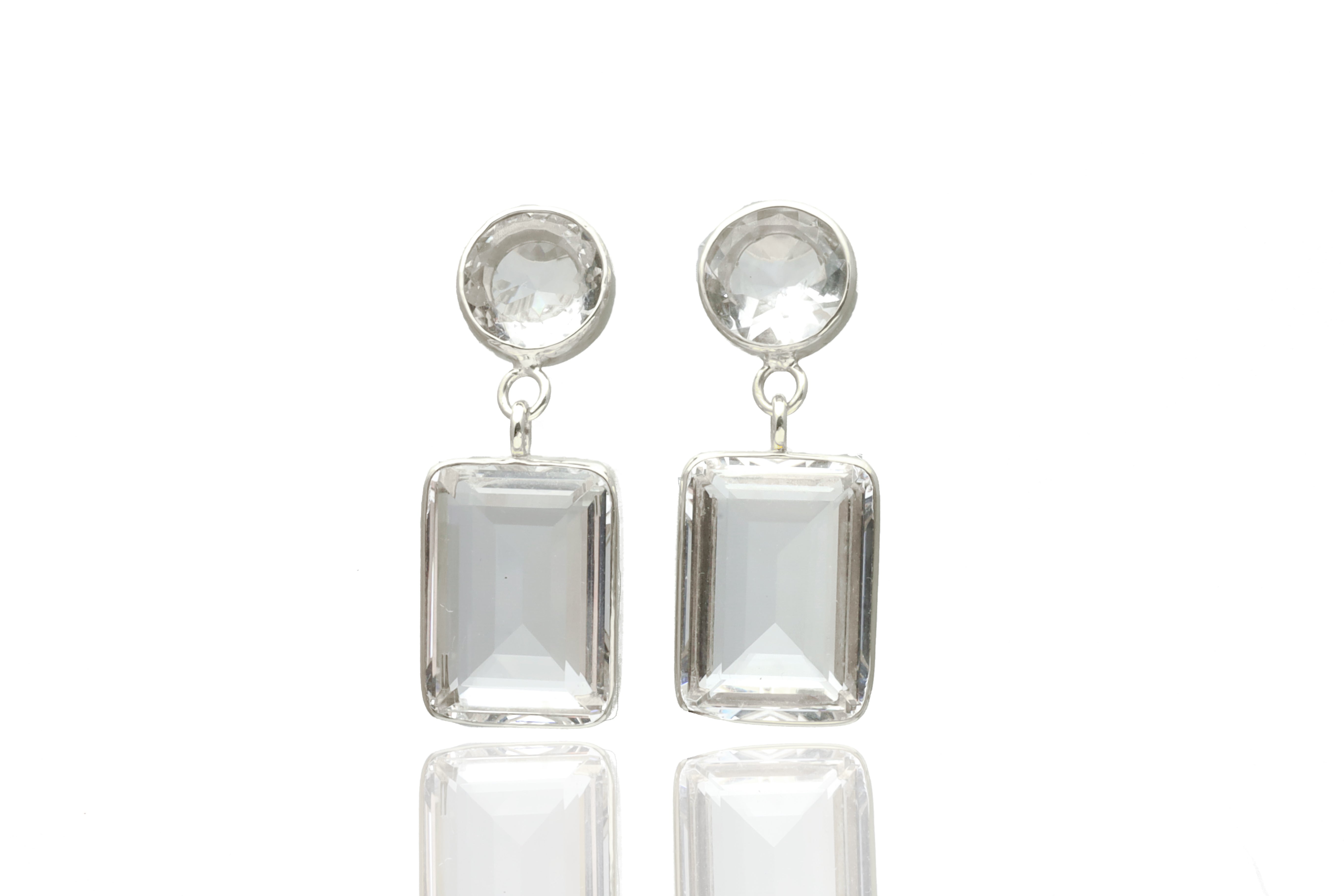Clear Quartz Double Stone Silver Bezel Set Earrings Earrings Anemone Limited