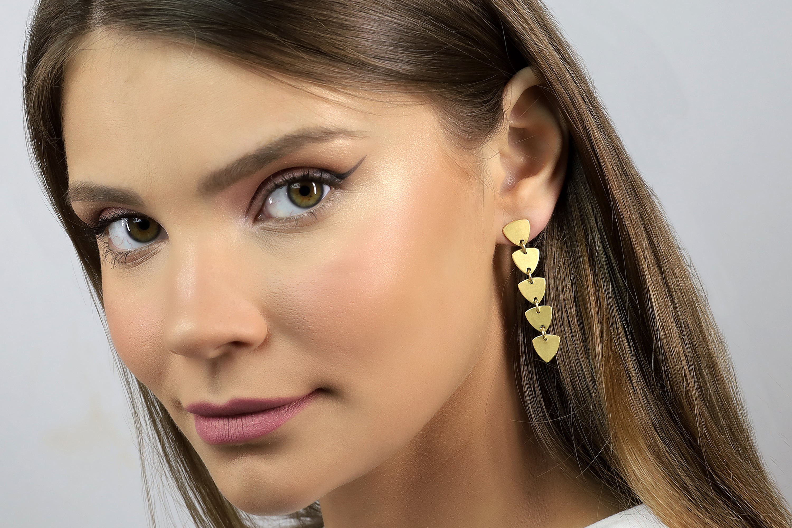 Geometrical Gold Dangle Earrings with 5 Triangle Coins Earrings Anemone Jewelry
