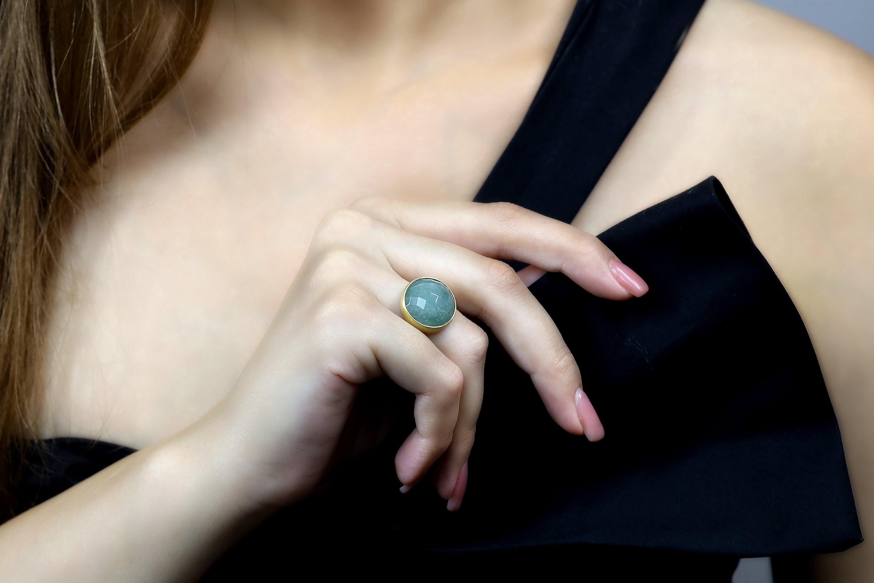 Aquamarine Round 16mm 14k Gold Ring Rings Anemone Limited