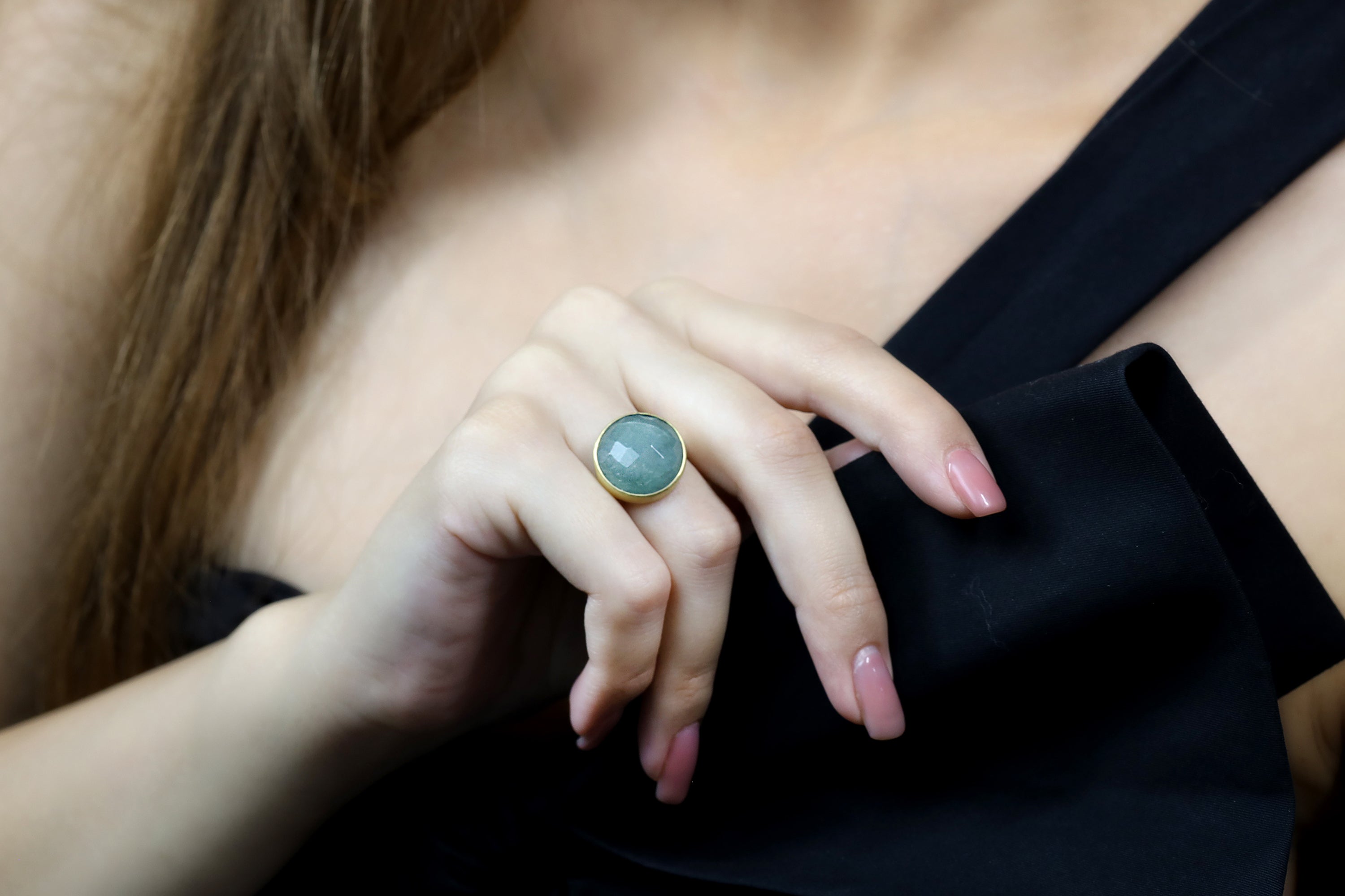 Aquamarine Round 16mm 14k Gold Ring Rings Anemone Limited