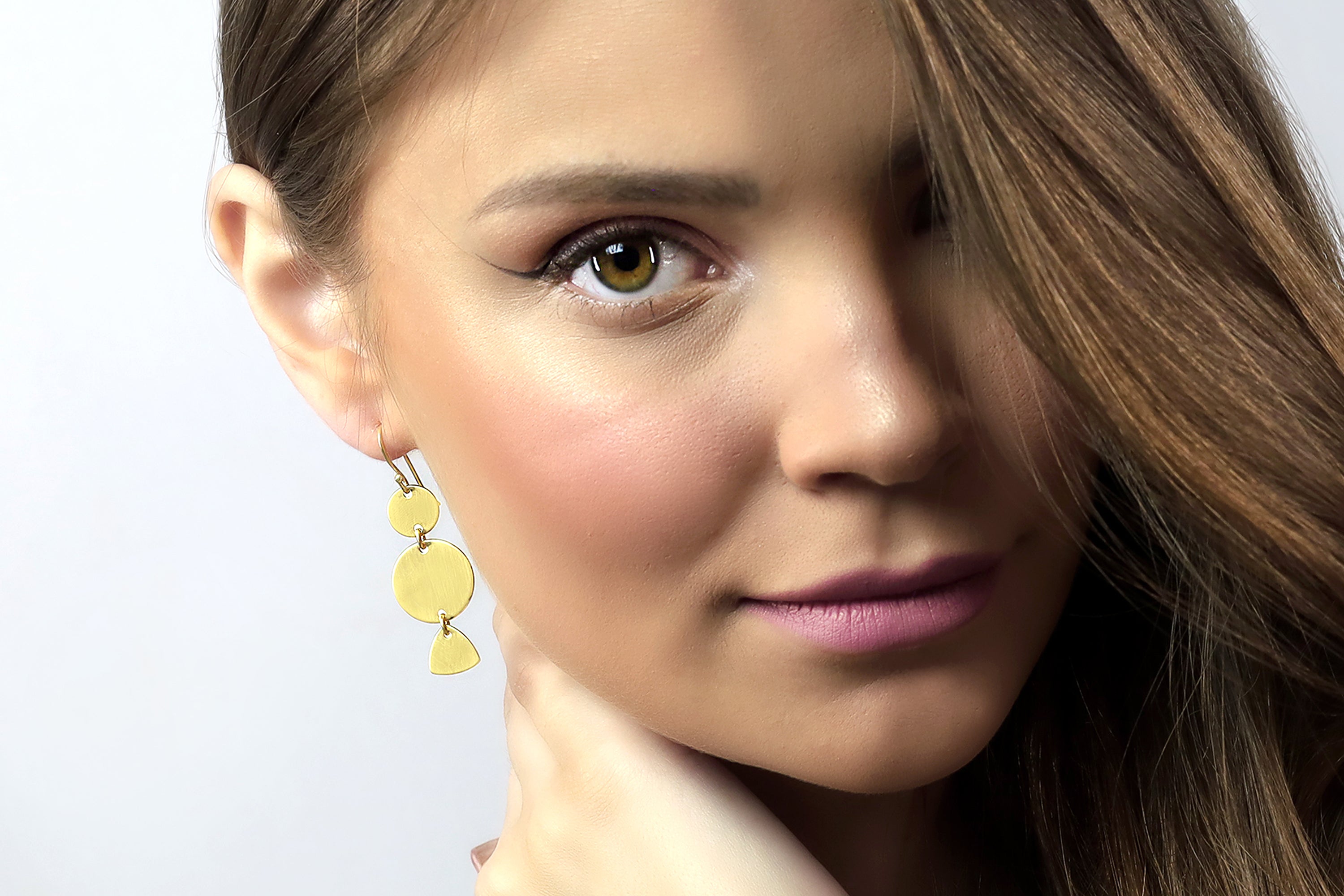 Gold Geometrical Dangle Earrings with 3 Coins Earrings Anemone Jewelry