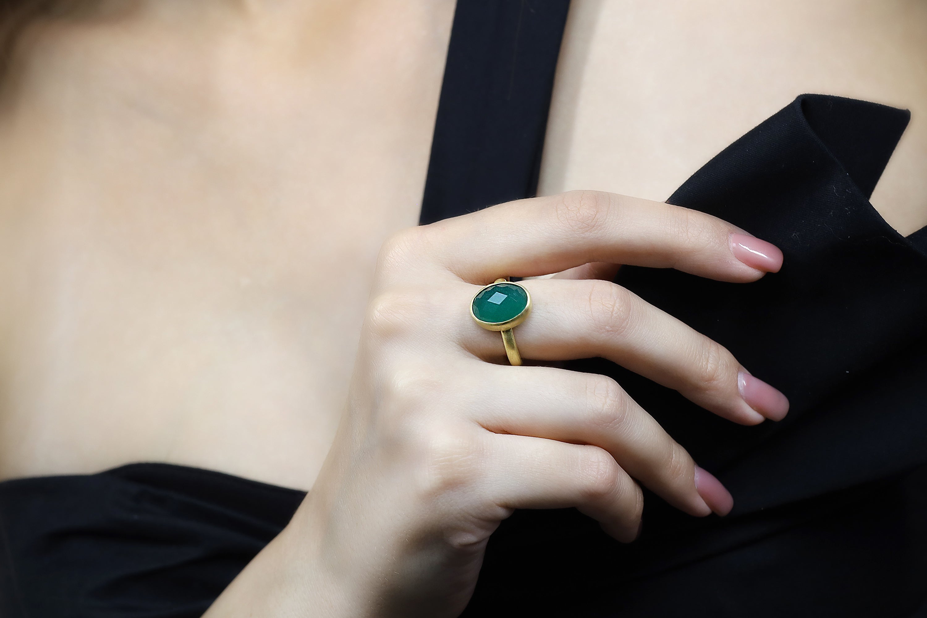 14k Gold Oval Cut Bezel Set Emerald Ring Rings Anemone Limited