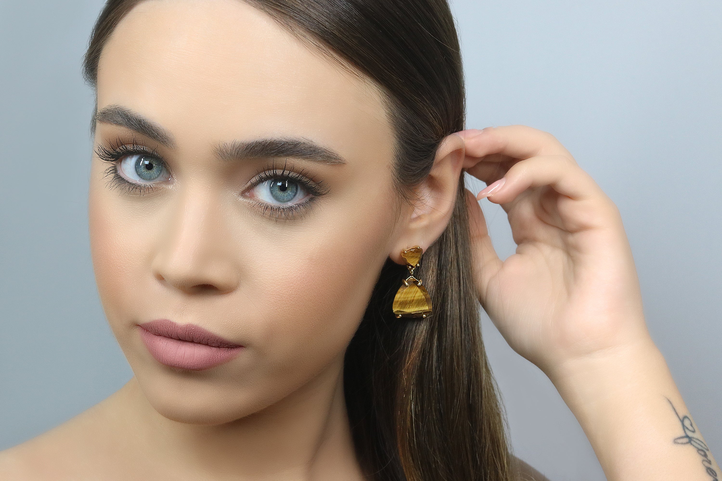 Unique Tiger Eye Statement Gold Earrings Earrings Anemone Jewelry