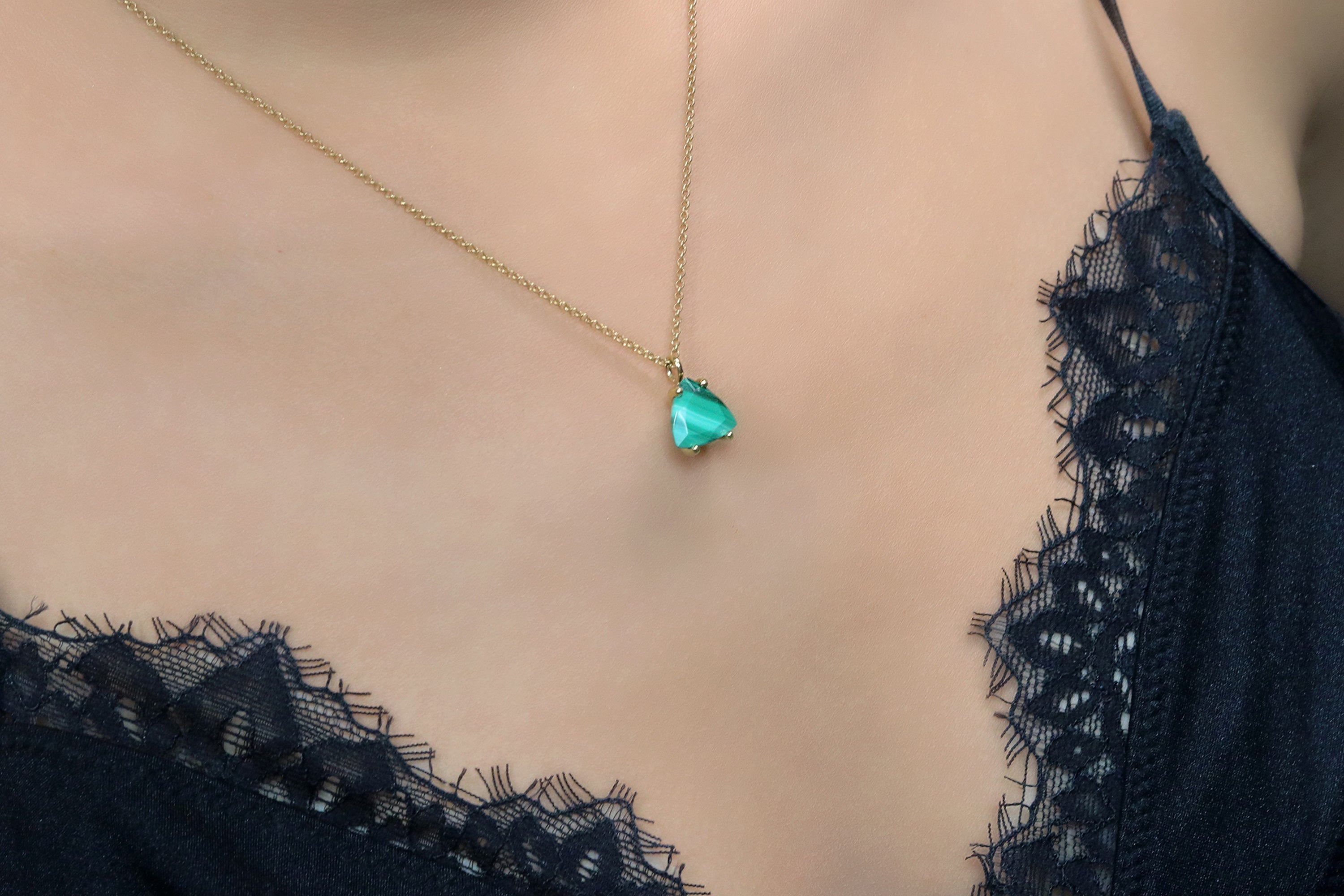 Delicate Trillion Malachite Necklace in Gold necklaces Anemone Unique