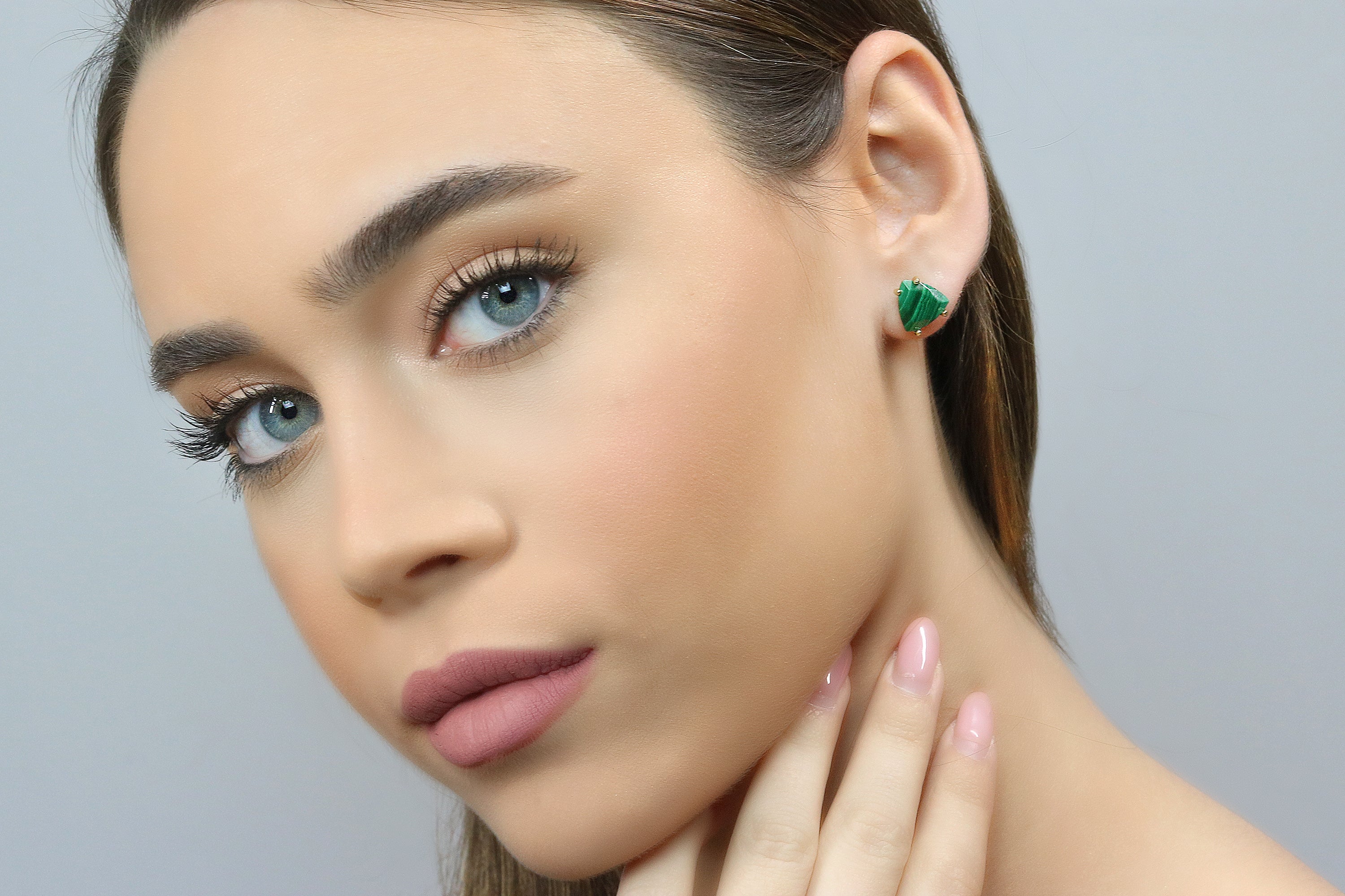 Triangle Malachite Earrings in Gold Earrings Anemone Unique