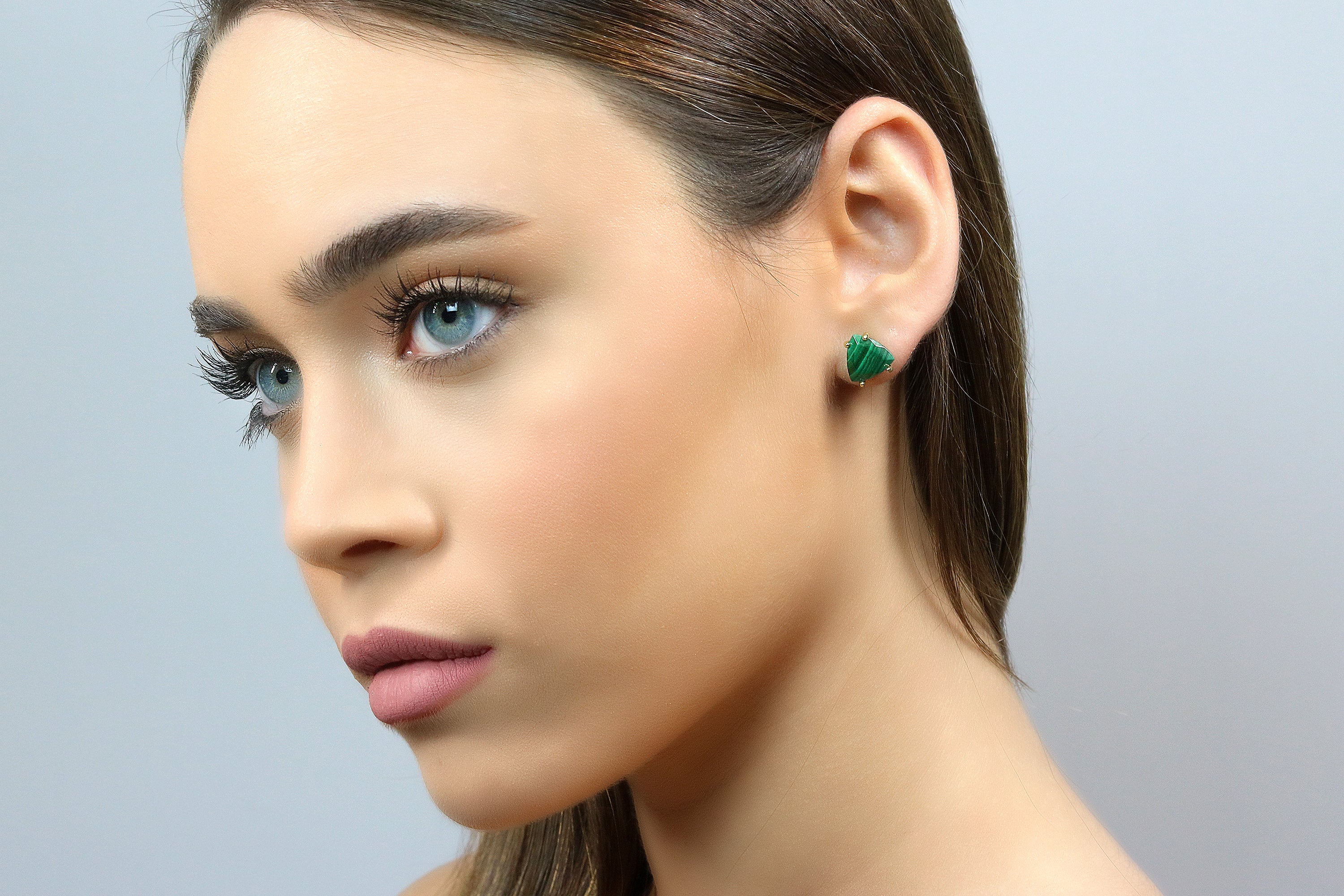Triangle Malachite Earrings in Gold Earrings Anemone Unique