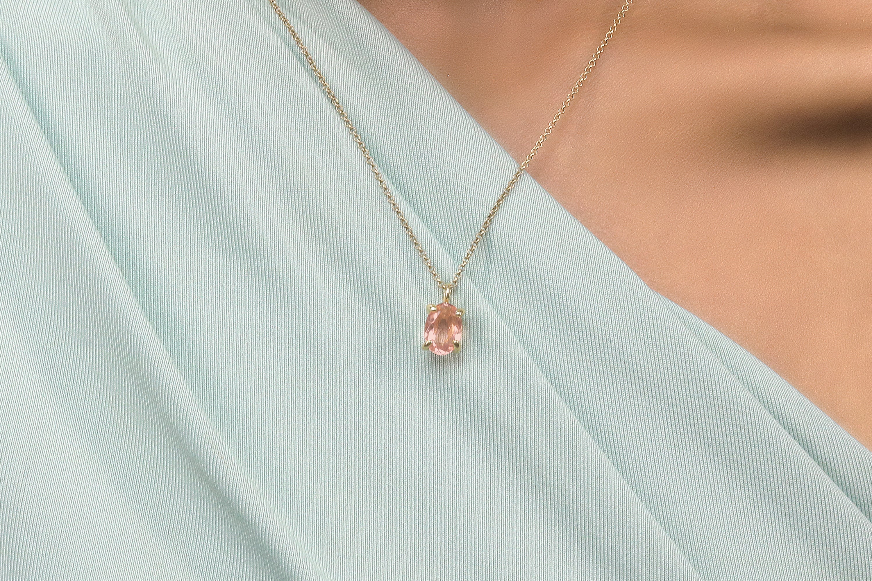 14k Gold Morganite Oval Cut Pendant Necklace necklaces Anemone Unique