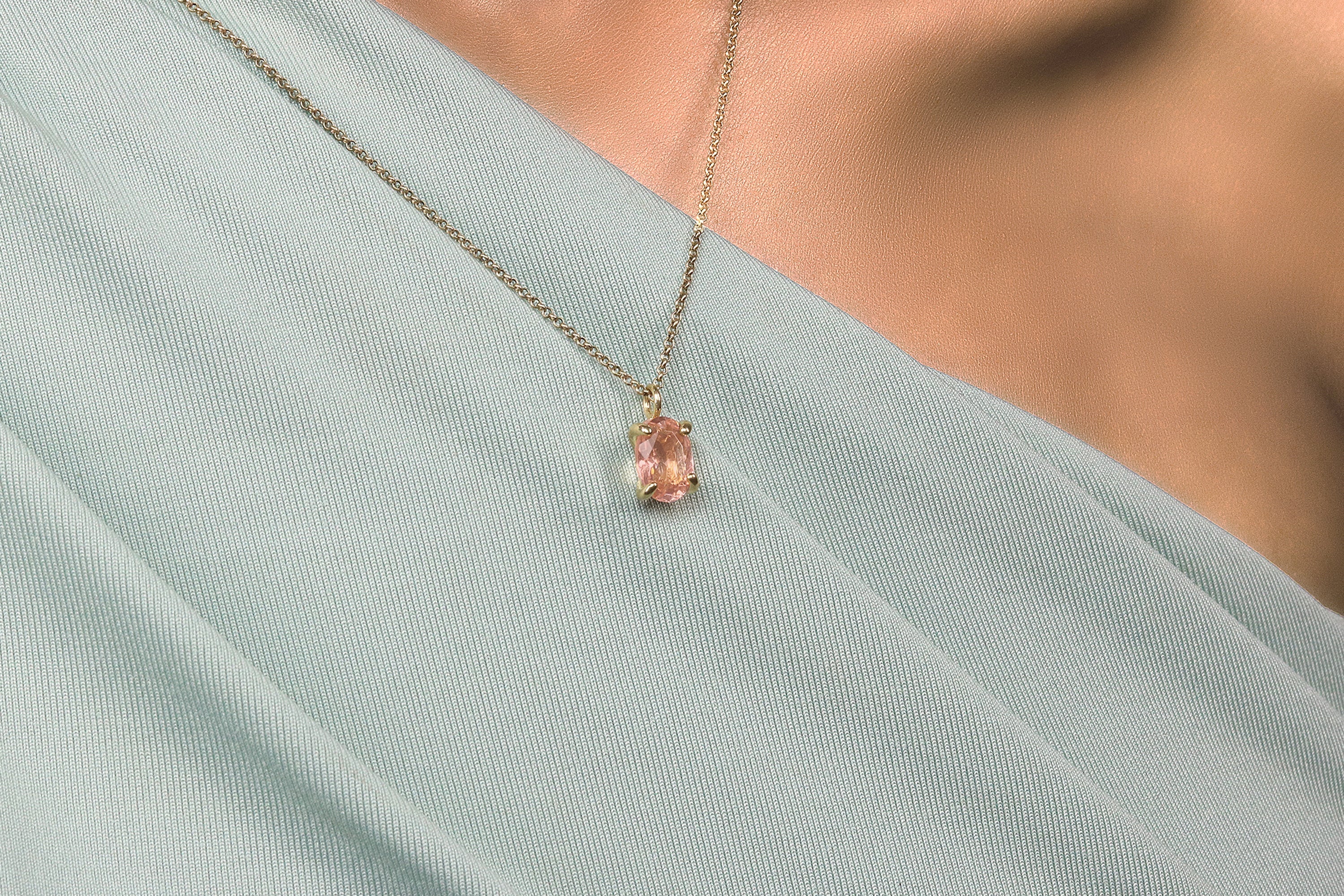 14k Gold Morganite Oval Cut Pendant Necklace necklaces Anemone Unique