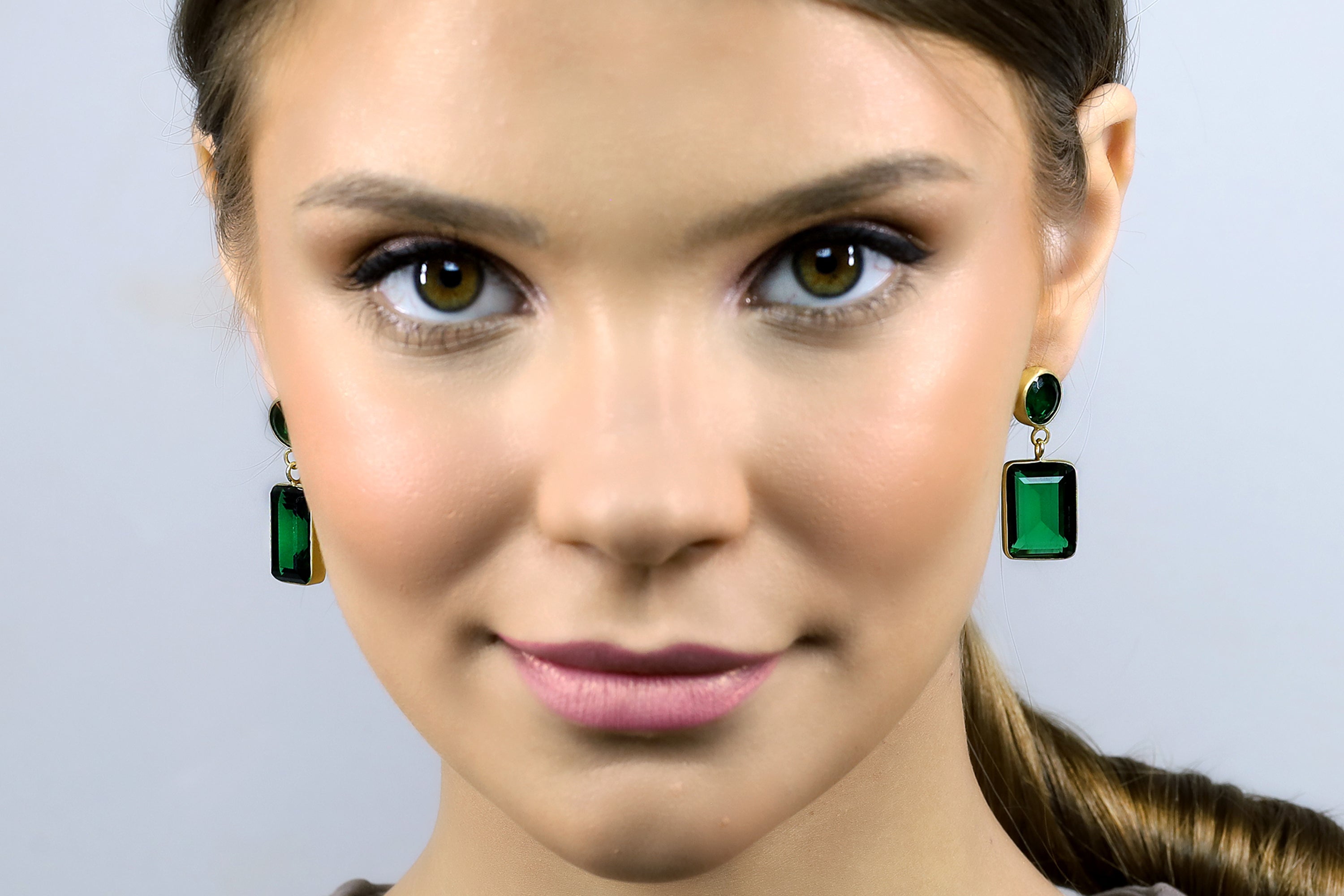 14k Gold Emerald Double Stone Bezel Earrings Earrings Anemone Limited