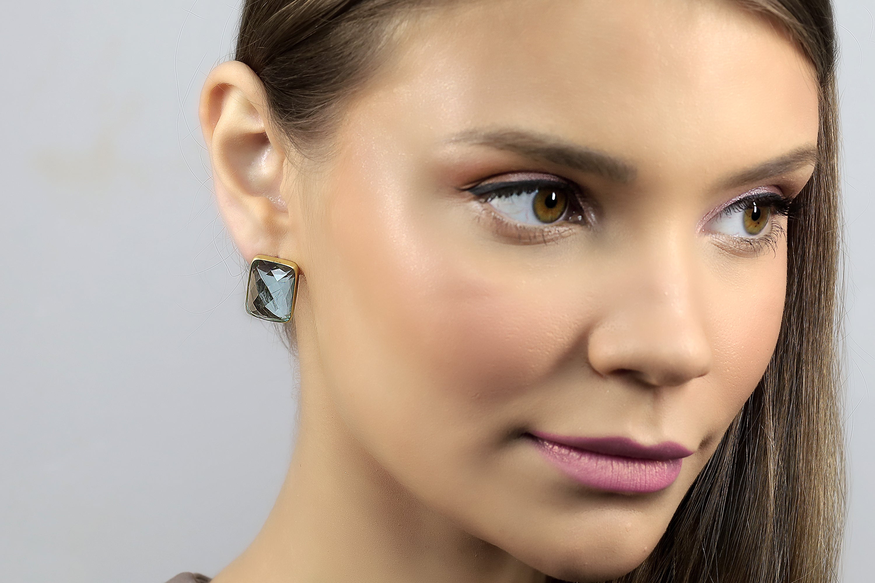 Blue Topaz Bezel Gold Stud Earrings Earrings Anemone Limited