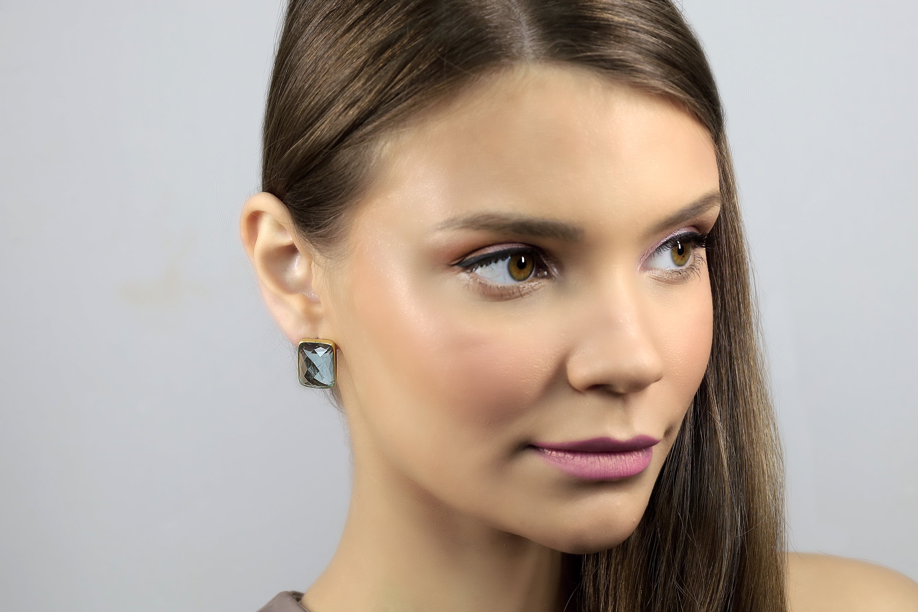 Blue Topaz Bezel Gold Stud Earrings Earrings Anemone Limited