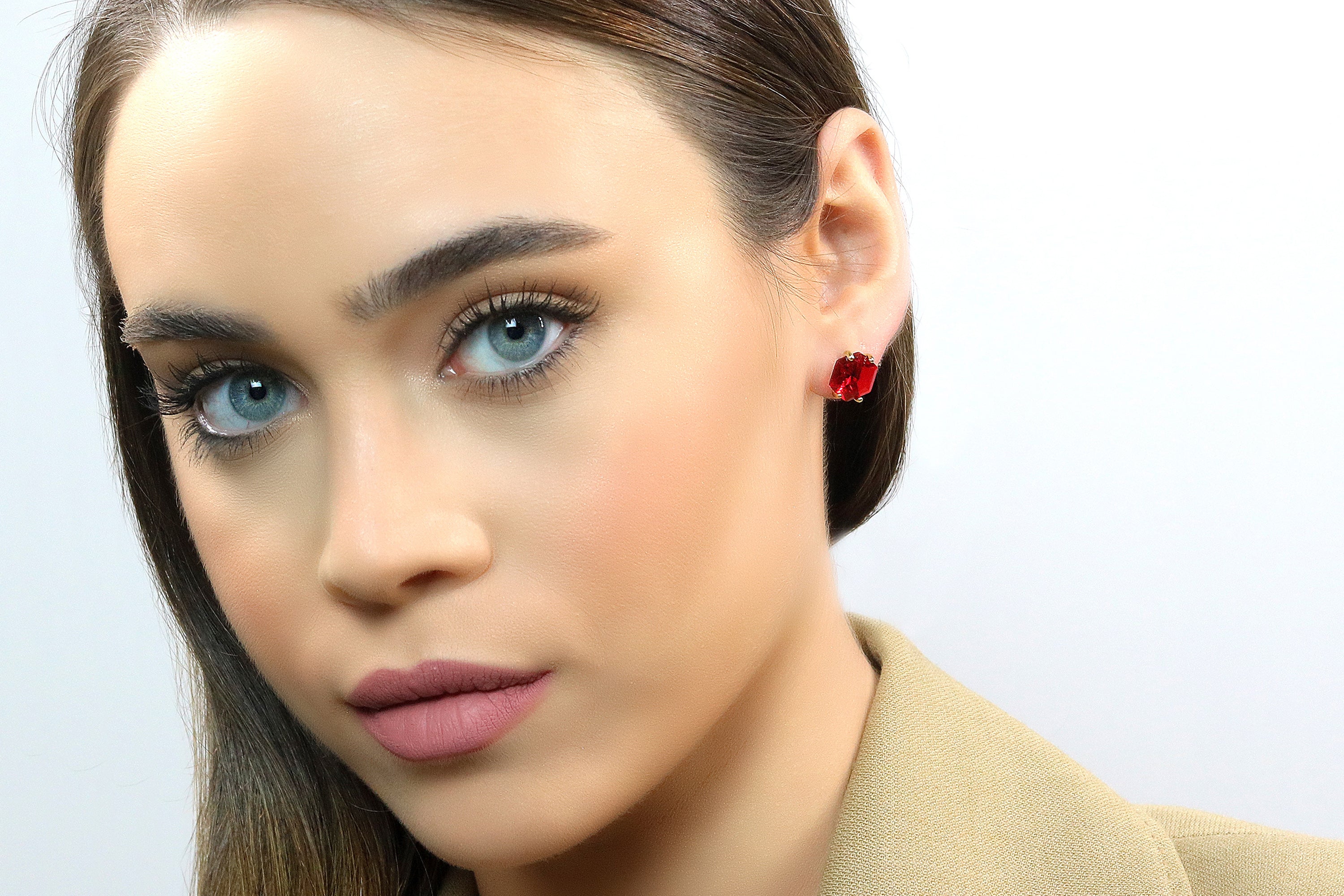 Hexagon Ruby Gold Stud Earrings Earrings Anemone Unique