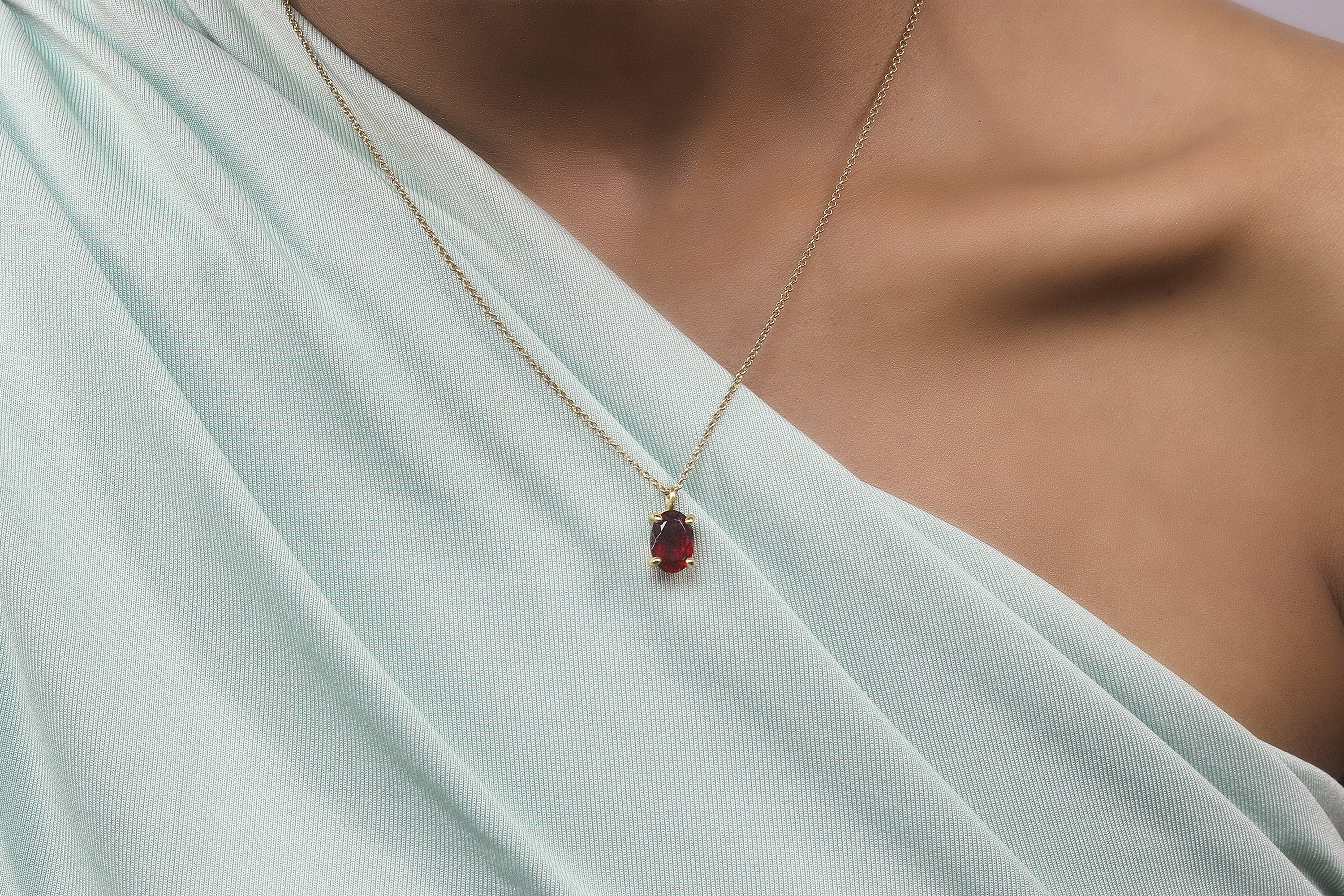 Adorable Vibrant Garnet Necklace in Gold necklaces Anemone Unique