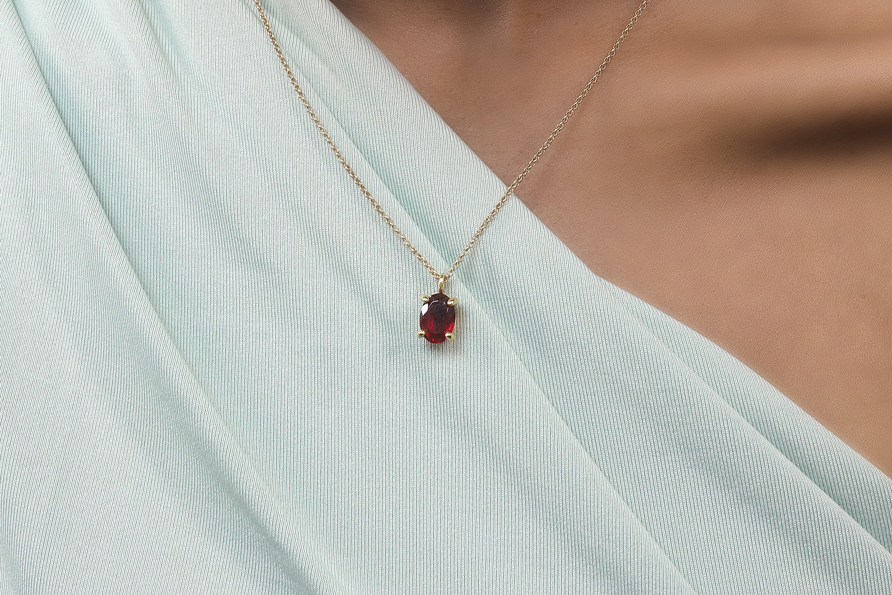 Adorable Vibrant Garnet Necklace in Gold necklaces Anemone Unique