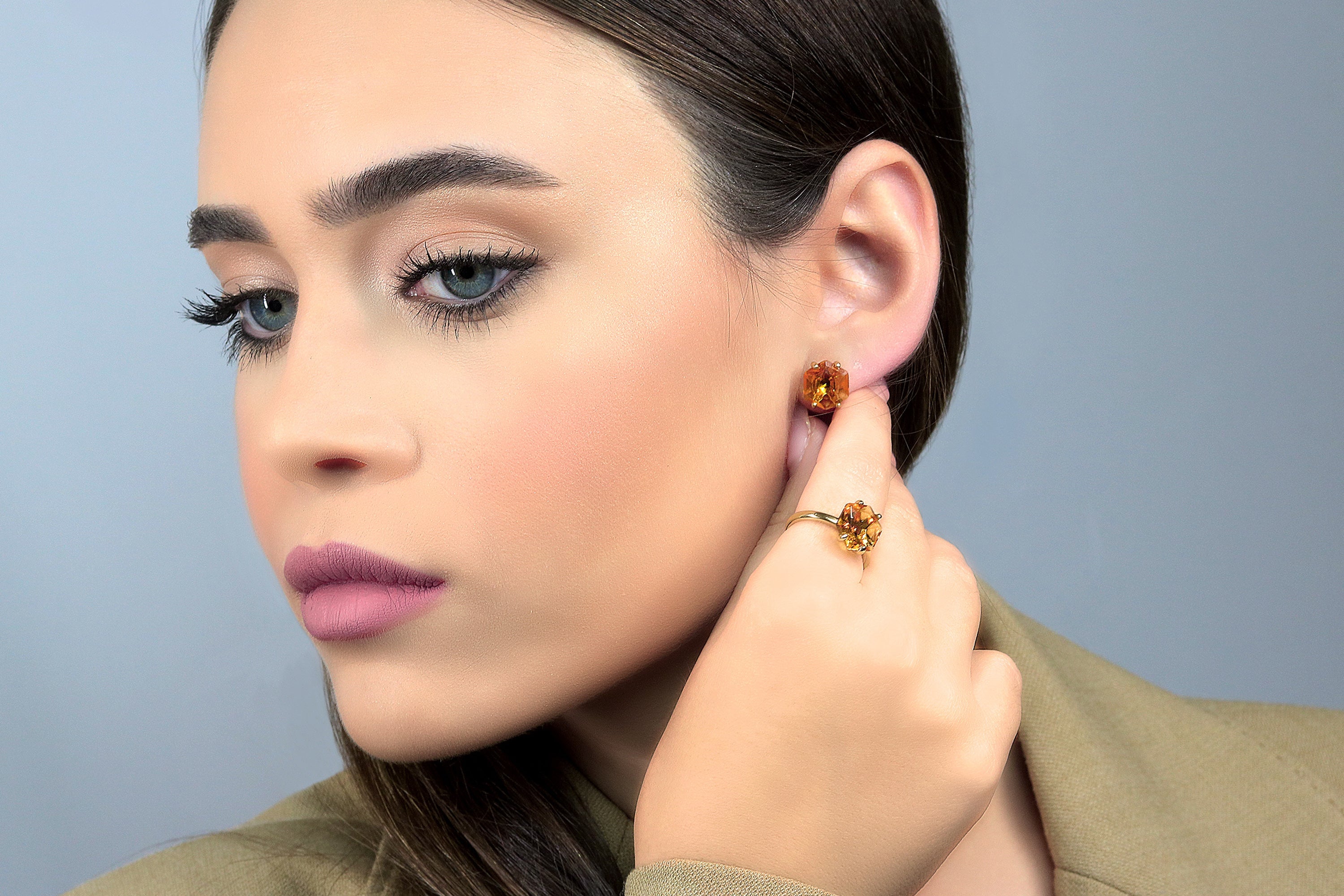 Handmade Citrine Stud Gold Earrings Earrings Anemone Unique