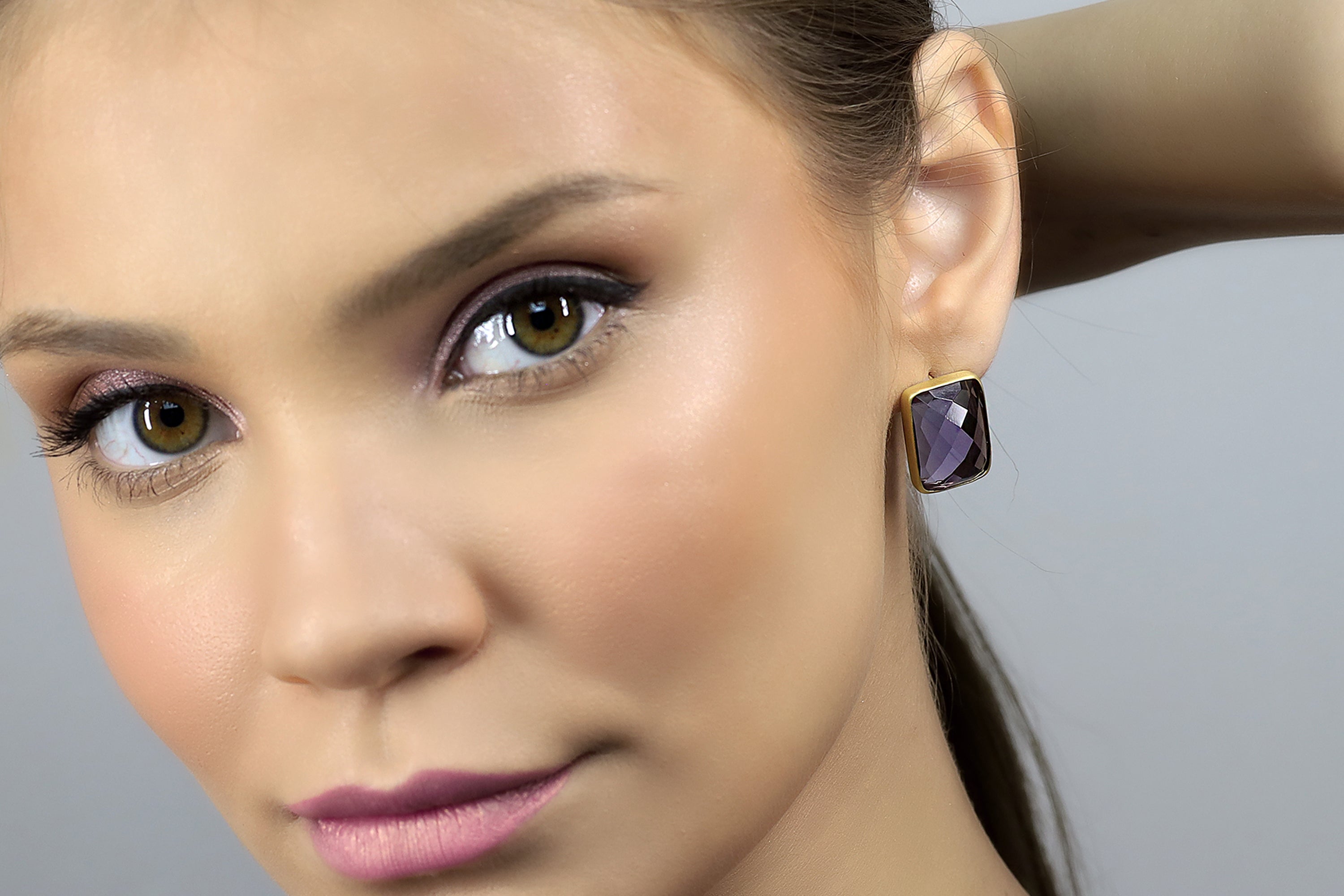 Gold Filled Rectangle Amethyst Stud Earrings Earrings Anemone Limited