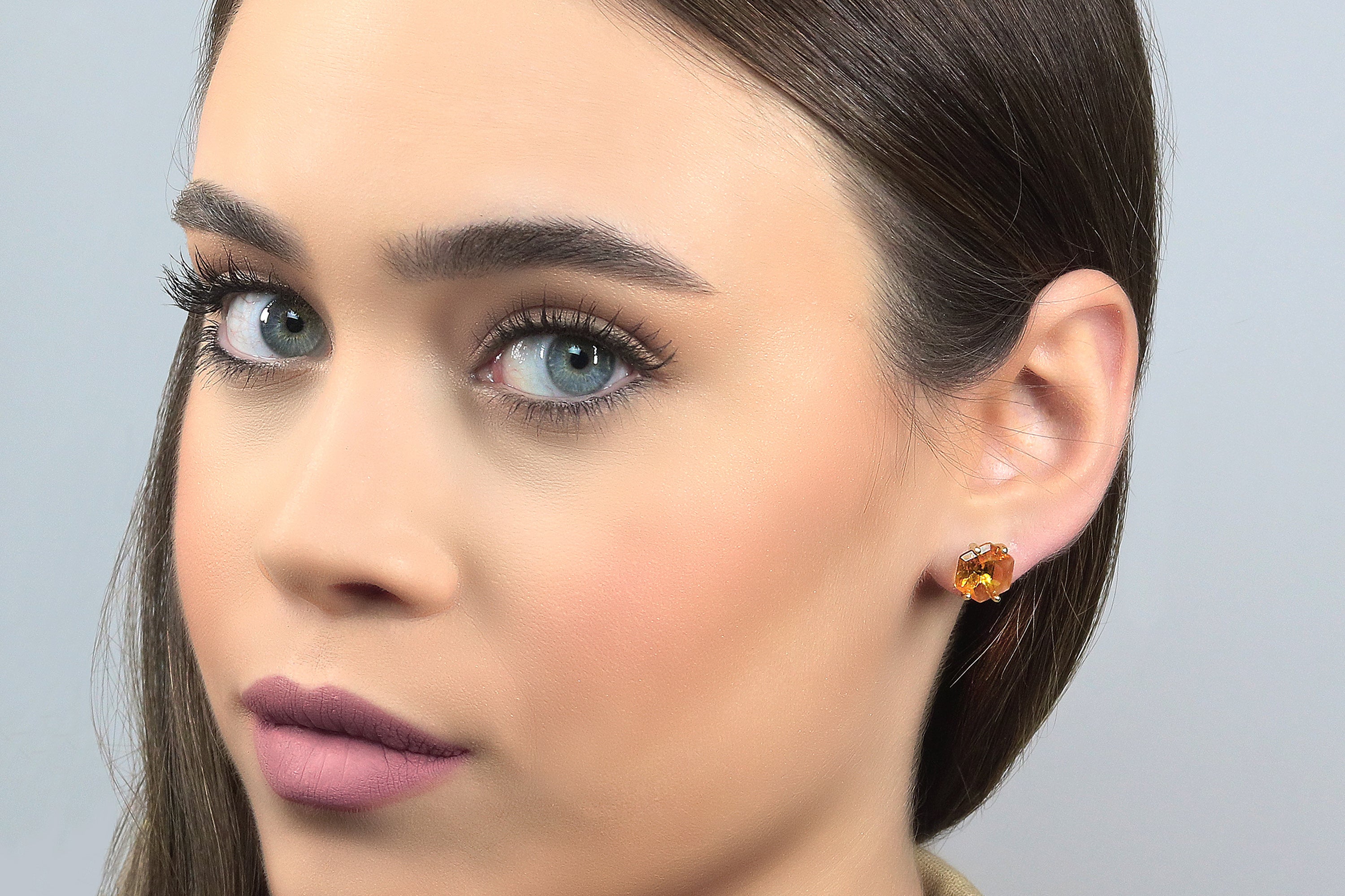 Handmade Citrine Stud Gold Earrings Earrings Anemone Unique