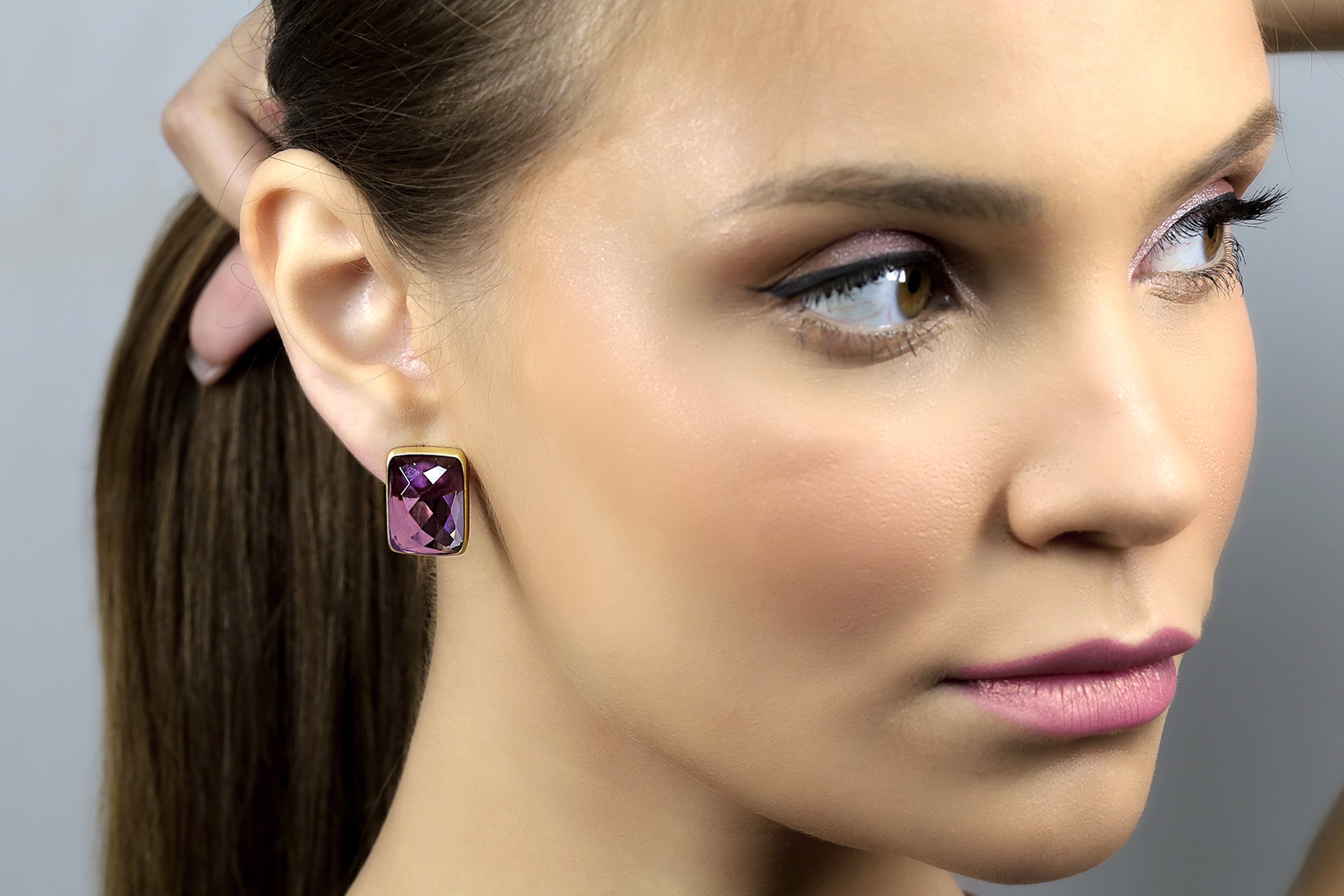 Gold Filled Rectangle Amethyst Stud Earrings Earrings Anemone Limited