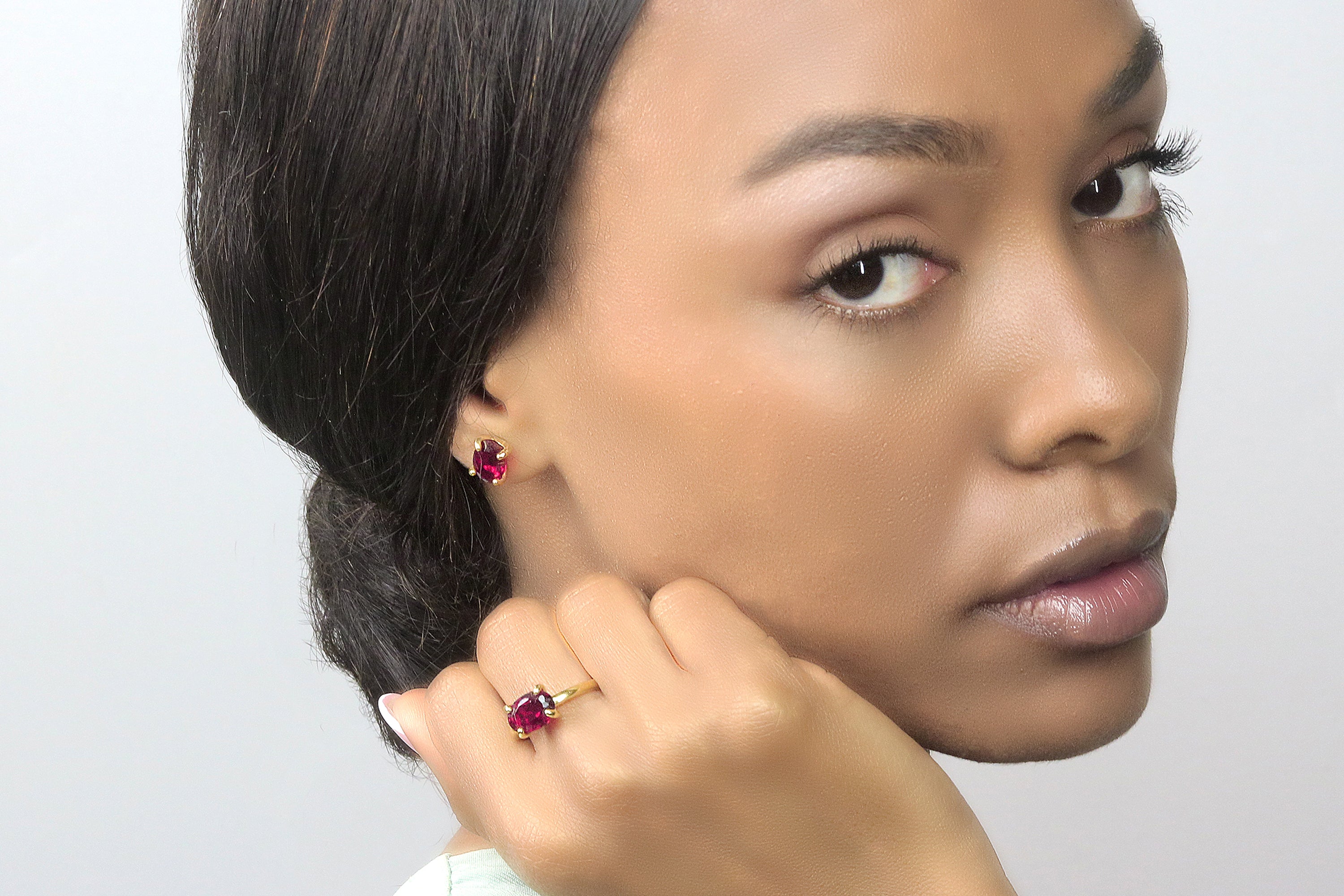 Simple Garnet Gold Stud Earrings Earrings Anemone Unique