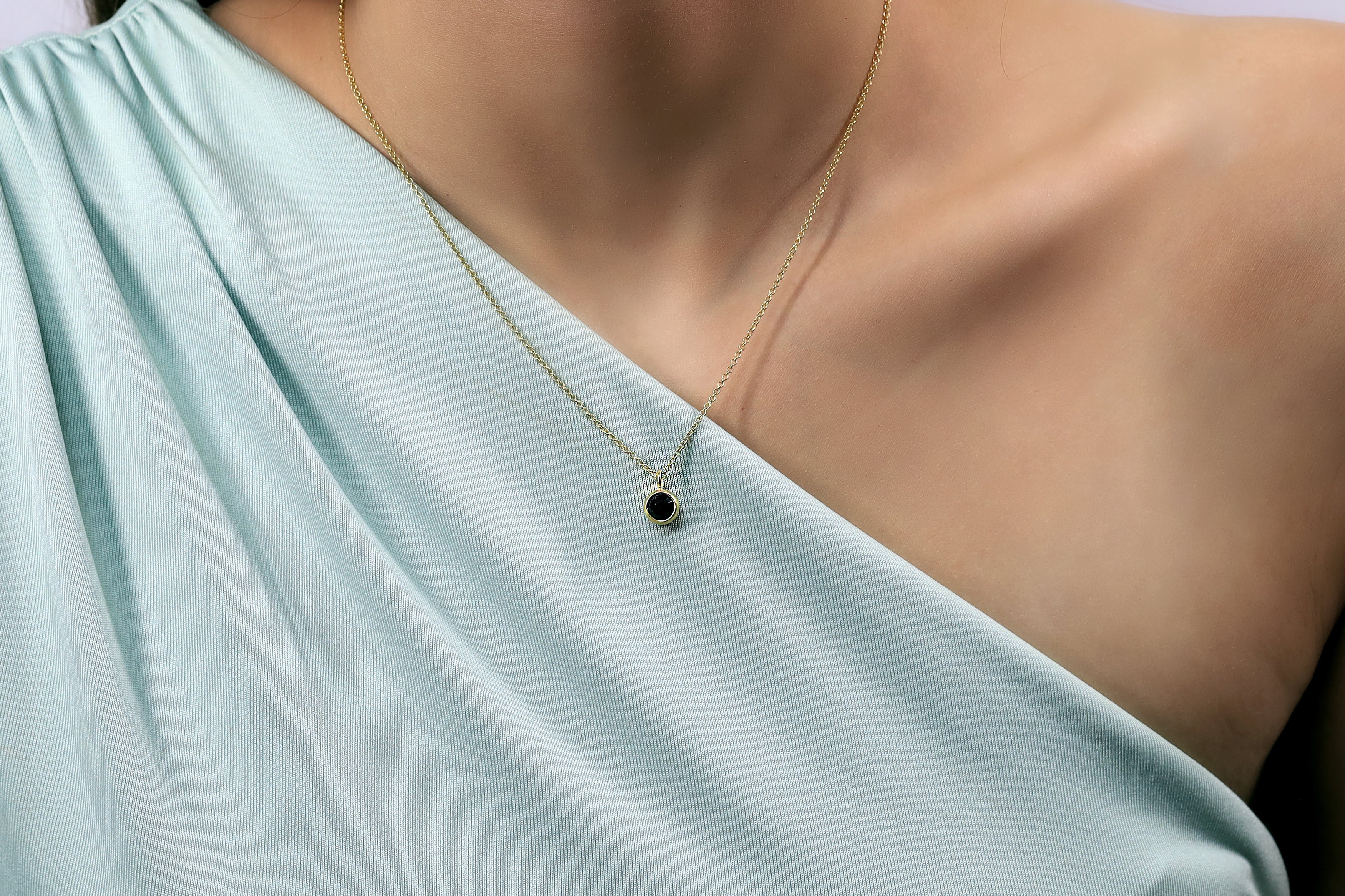 Black Onyx Minimalist Bezel Set Gold Pendant Necklace necklaces Anemone Limited