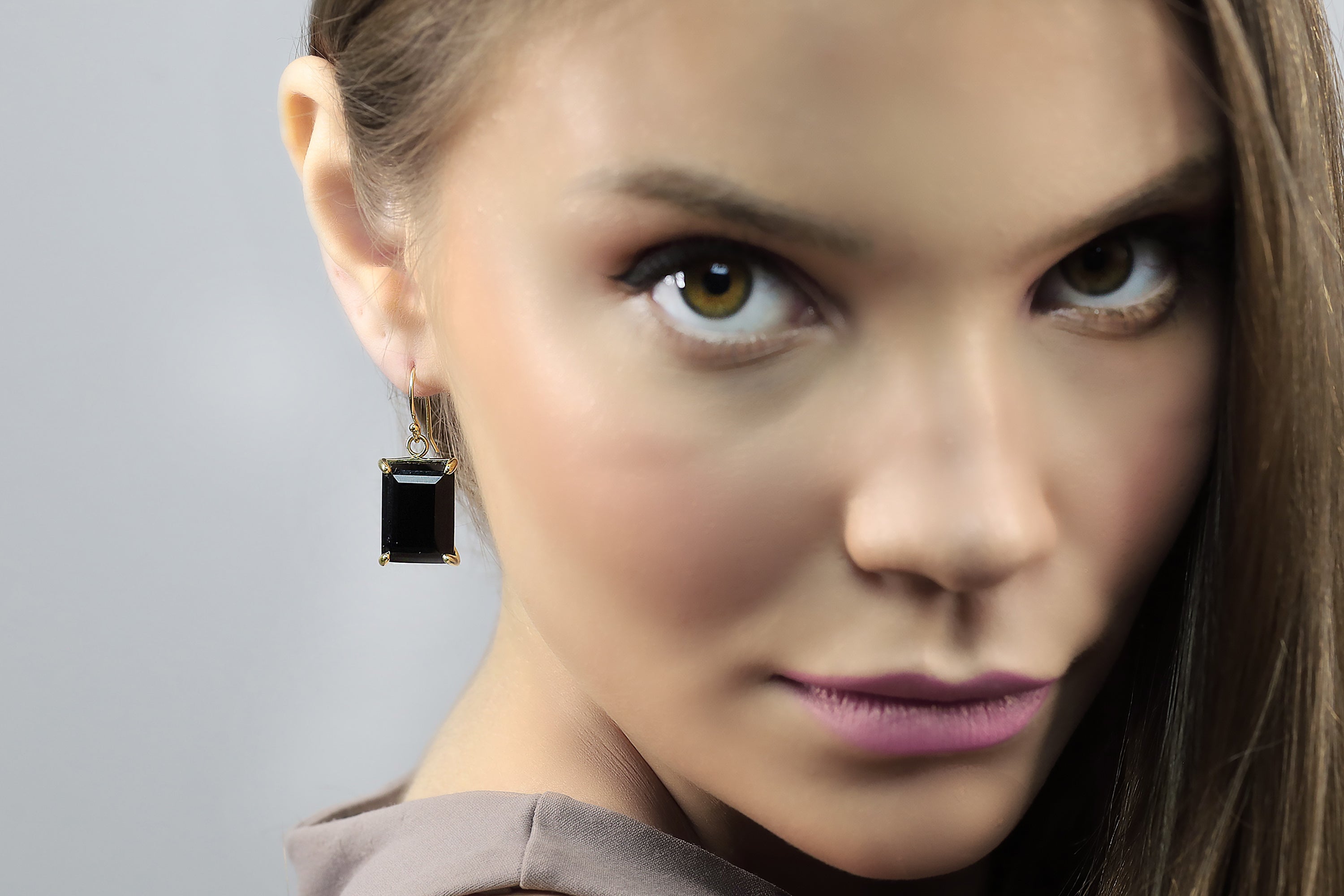 Black Onyx Rectangle Cut Gold Earrings Earrings Anemone Jewelry
