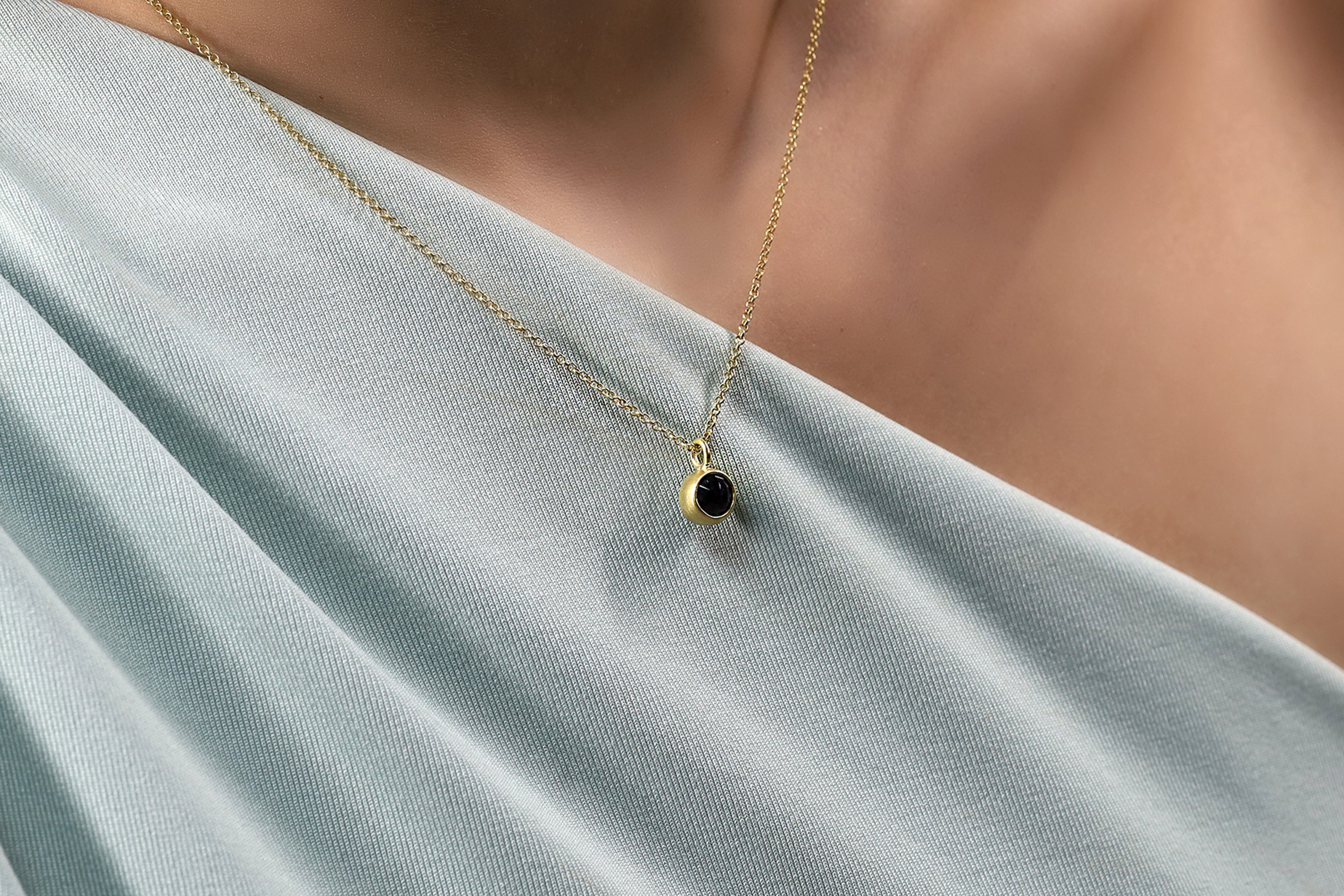 Black Onyx Minimalist Bezel Set Gold Pendant Necklace necklaces Anemone Limited