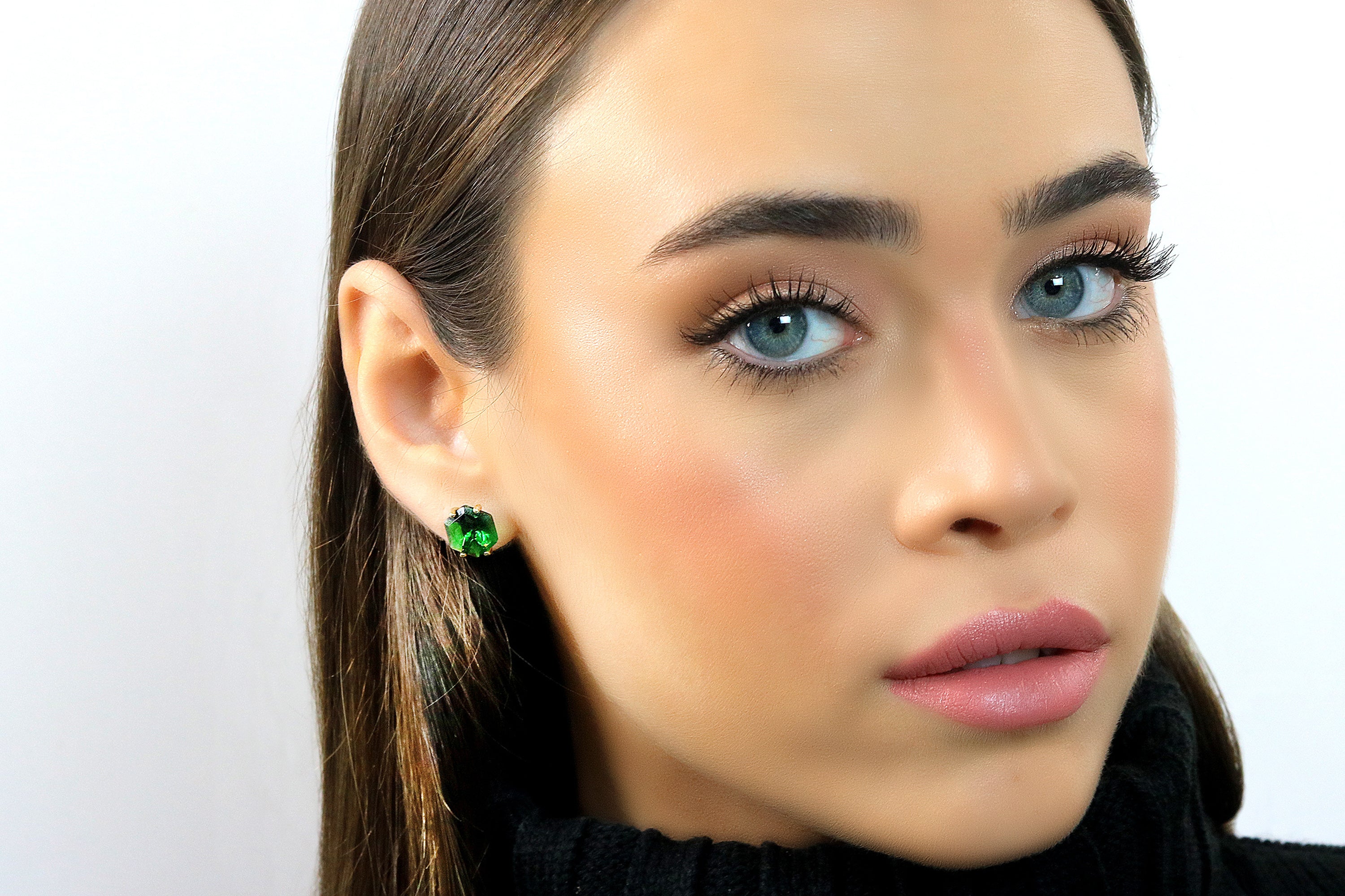 Green Emerald Silver Stud Earrings Earrings Anemone Unique