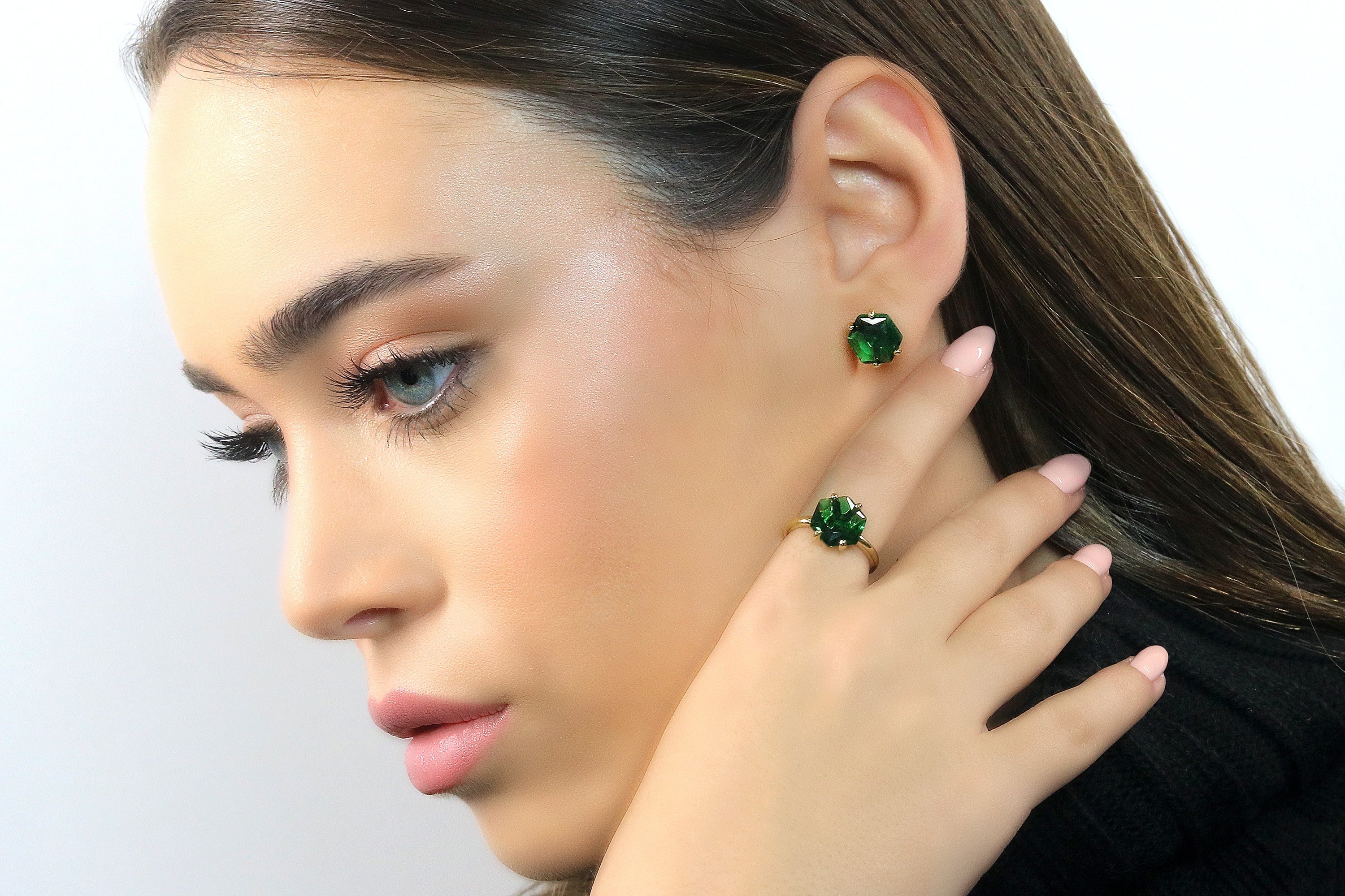 Green Emerald Silver Stud Earrings Earrings Anemone Unique