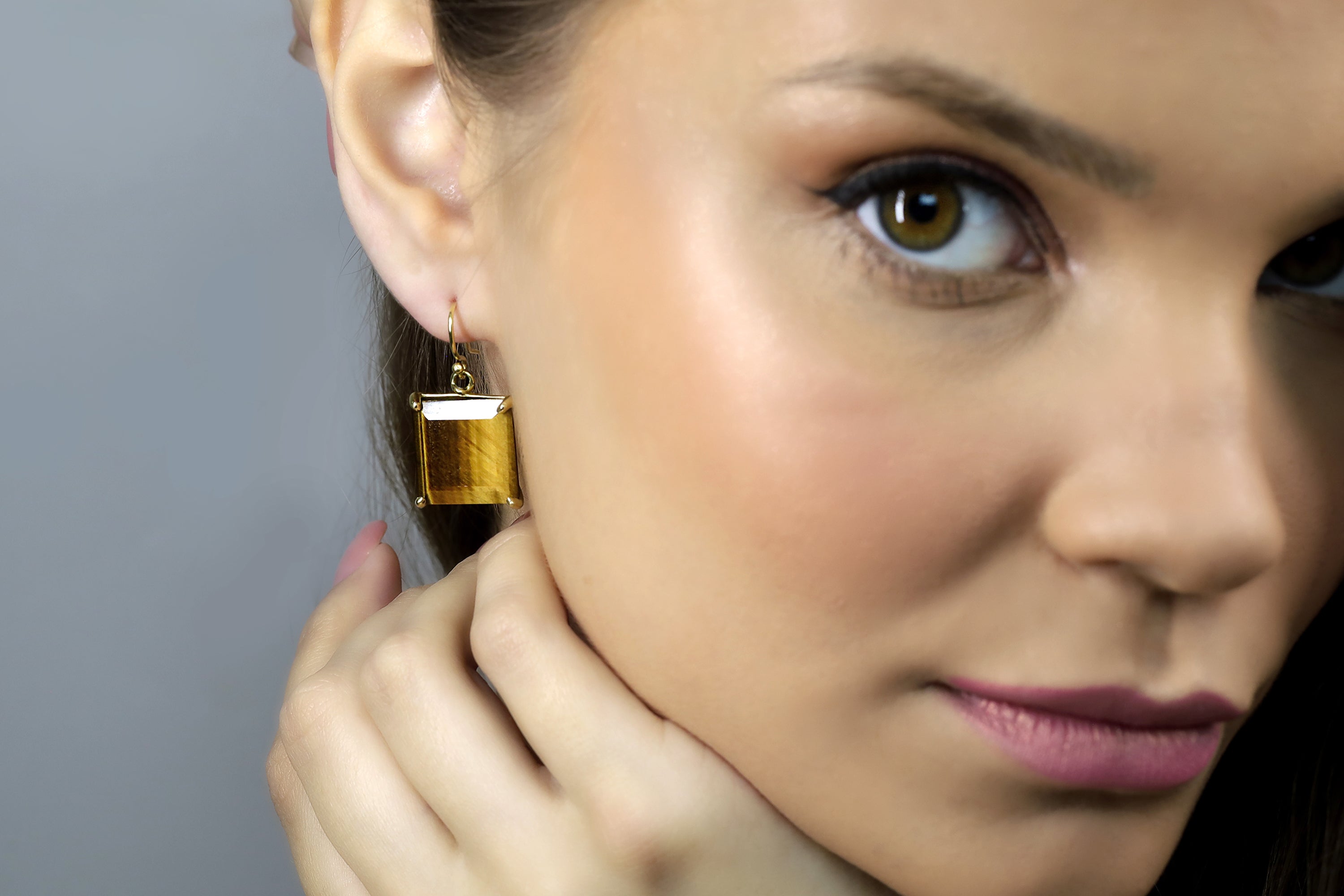 925 Silver Tiger Eye Square Princess Cut Earrings Earrings Anemone Jewelry