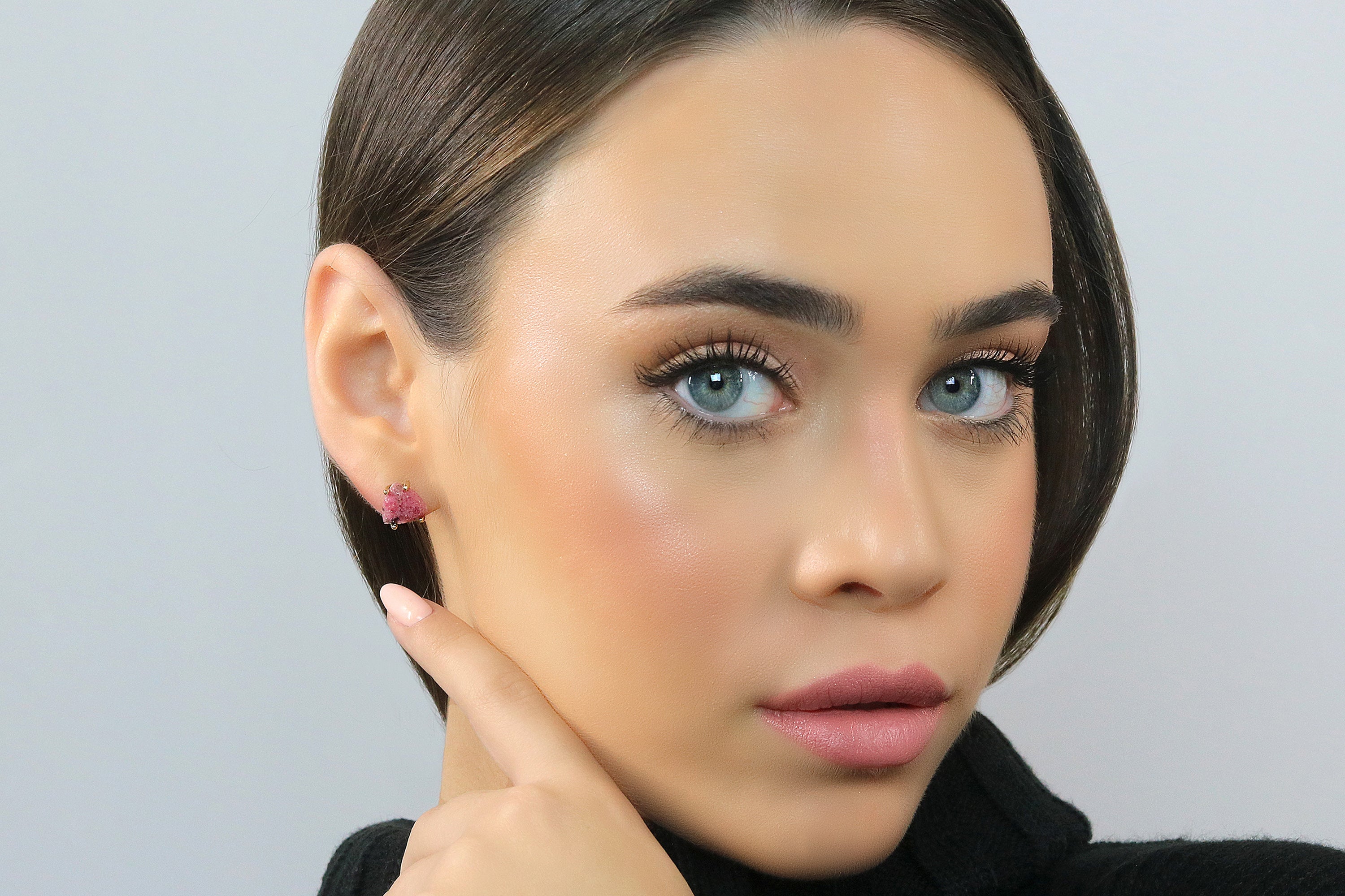 Pinkish Rhodonite Stud Gold Earrings Earrings Anemone Unique