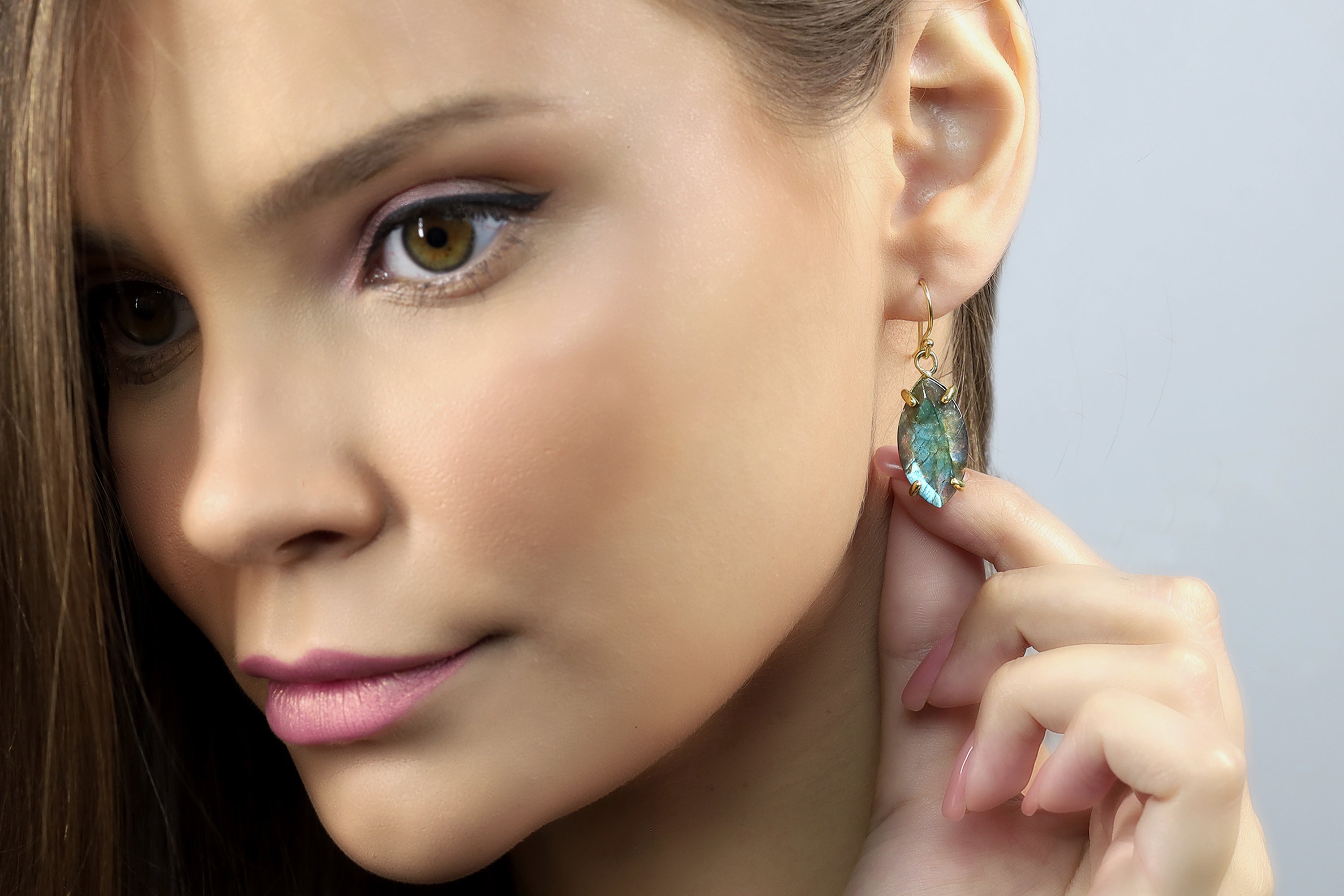 Mixed Flash Labradorite Gold Dangle Earrings Earrings Anemone Jewelry