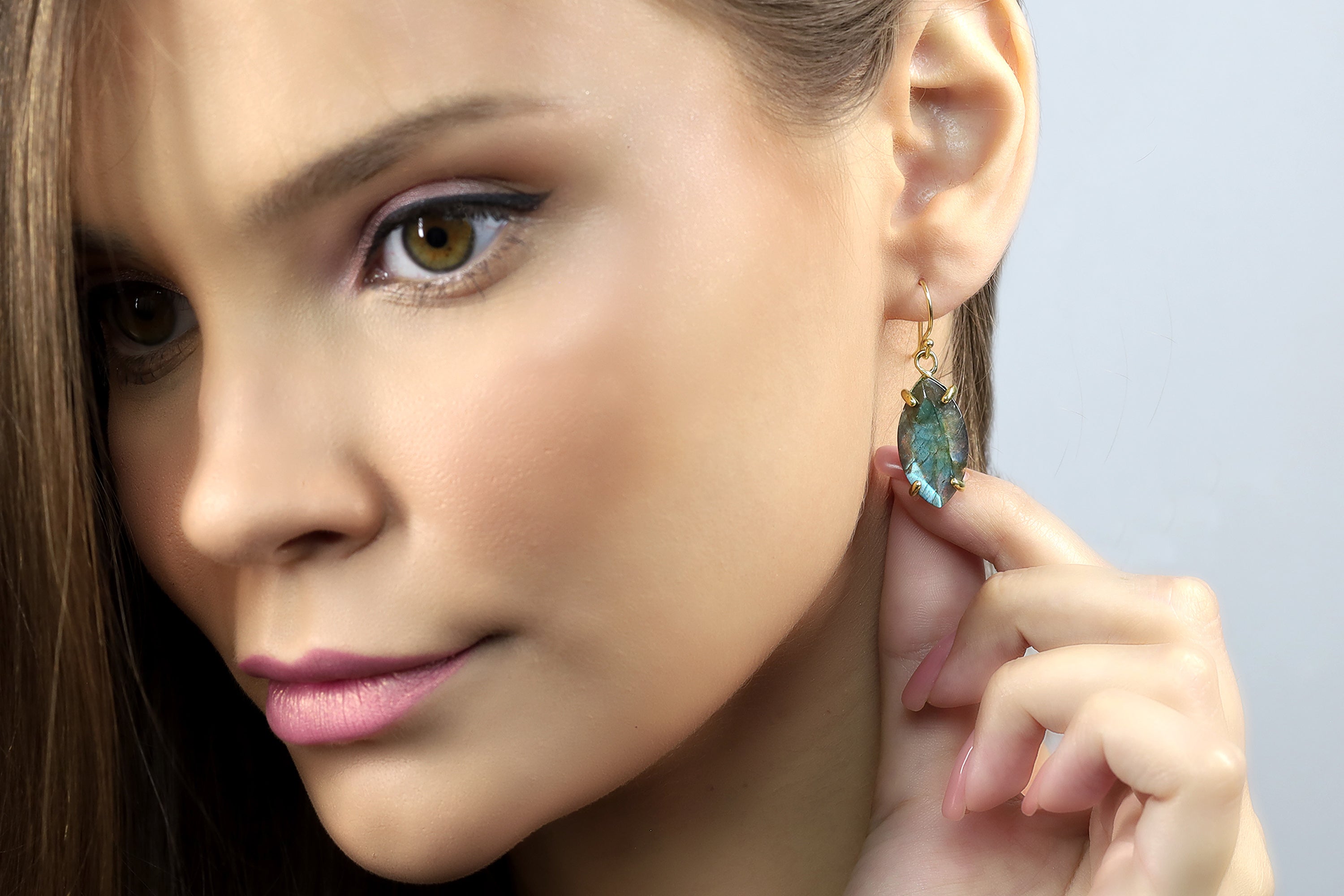 Marquise Style Labradorite Silver Dangle Earrings Earrings Anemone Jewelry