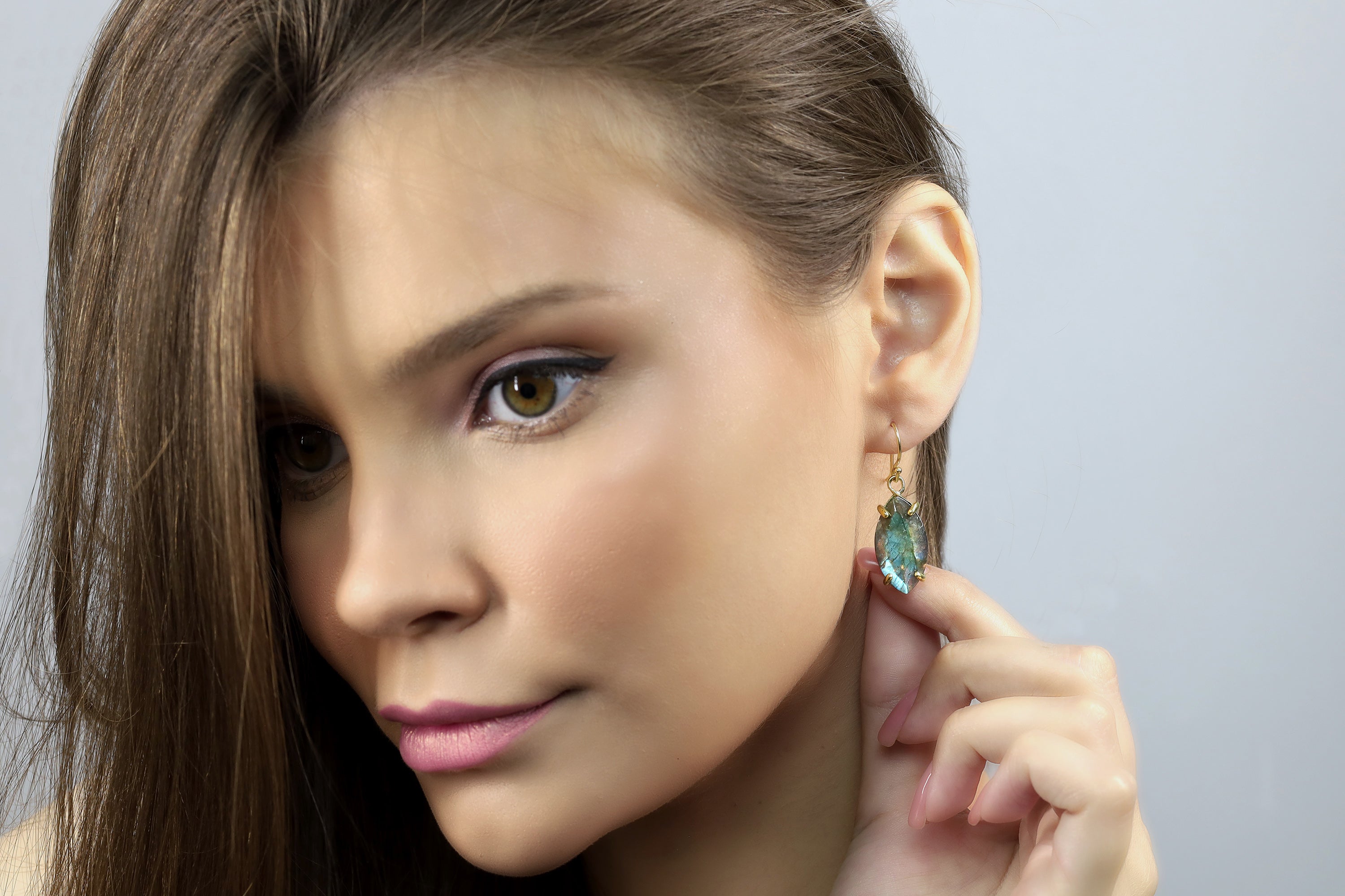 Mixed Flash Labradorite Gold Dangle Earrings Earrings Anemone Jewelry