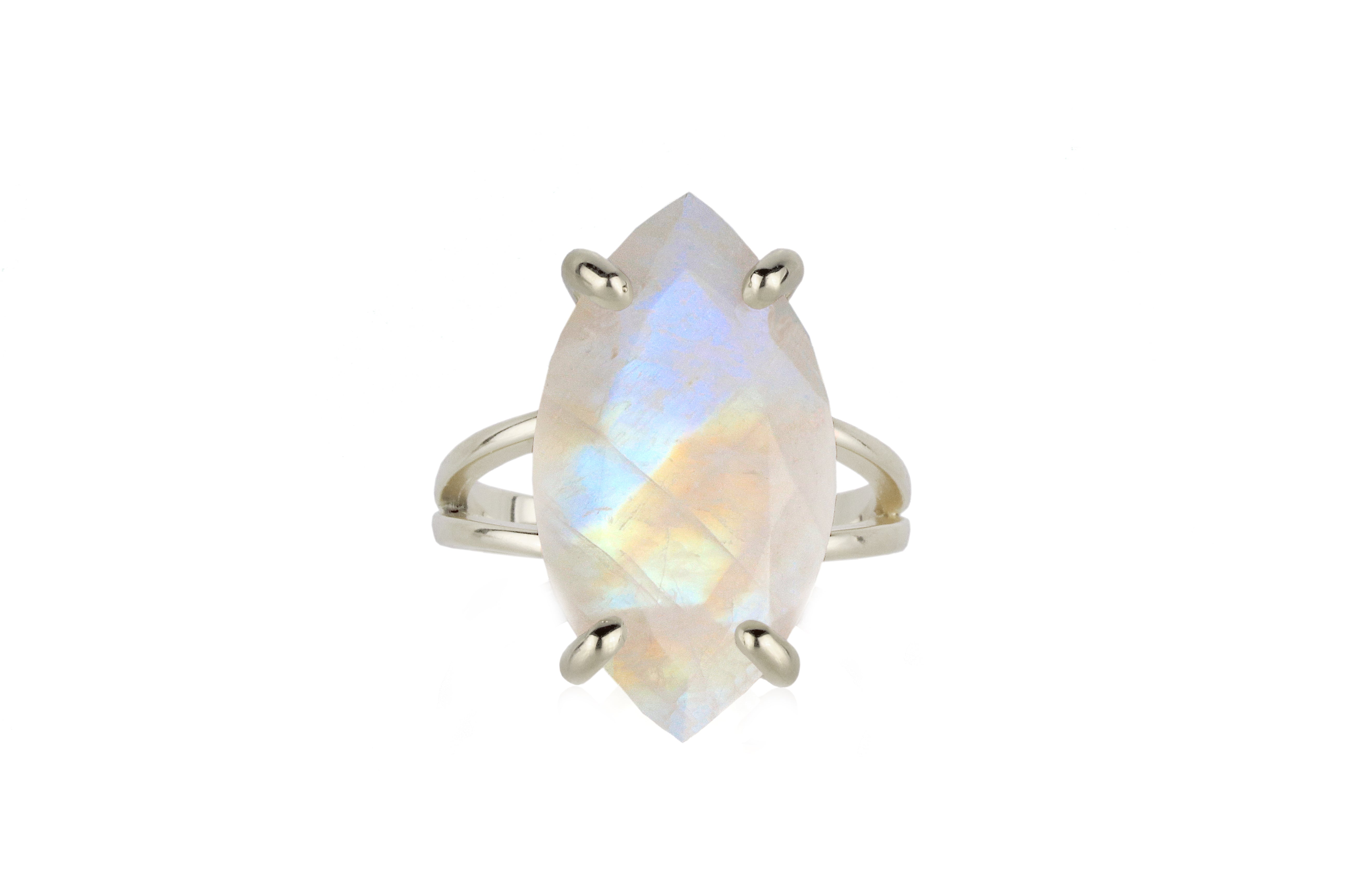 Marquise Rainbow Moonstone Silver Ring Rings Anemone Jewelry