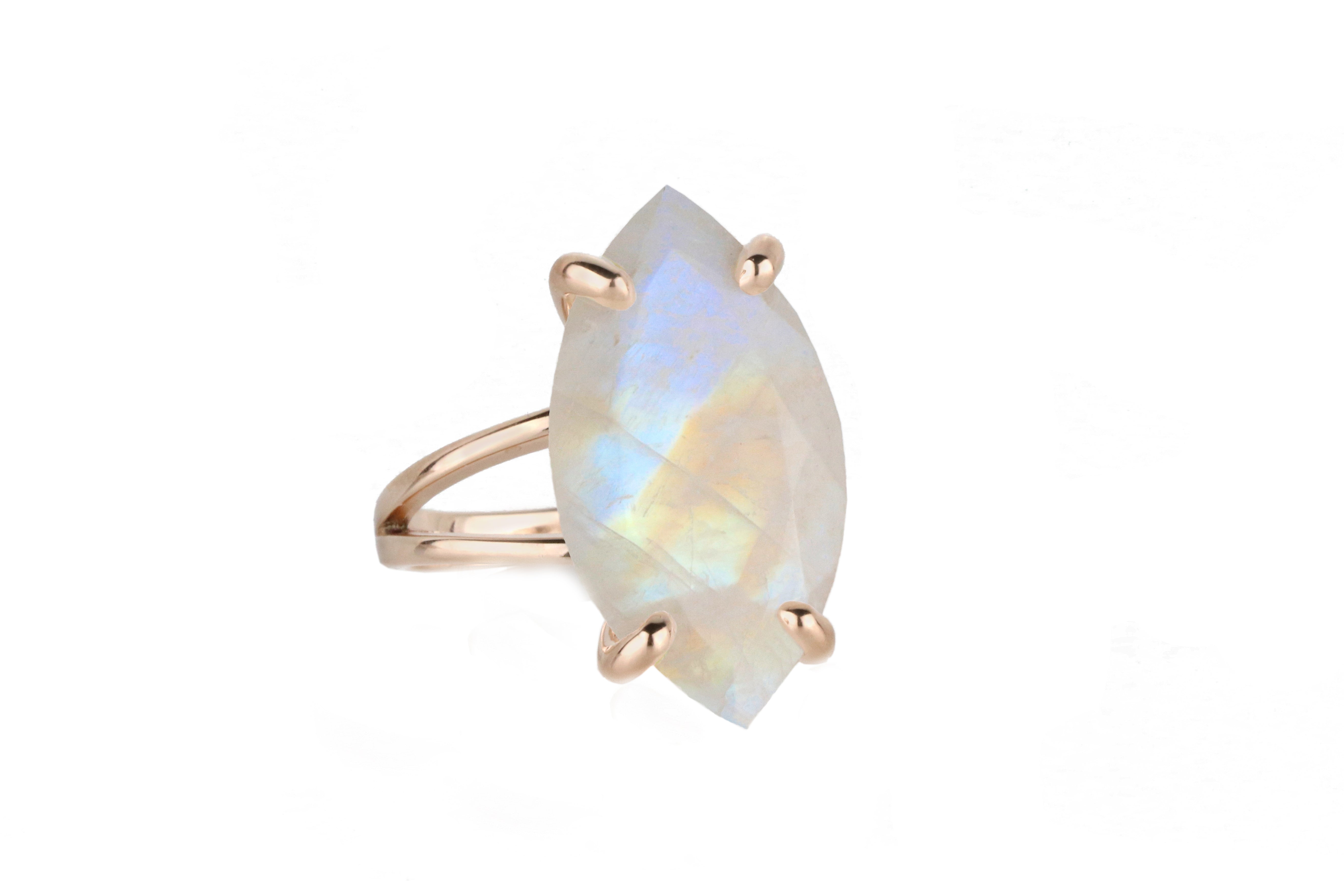 Marquise Rainbow Moonstone Silver Ring Rings Anemone Jewelry