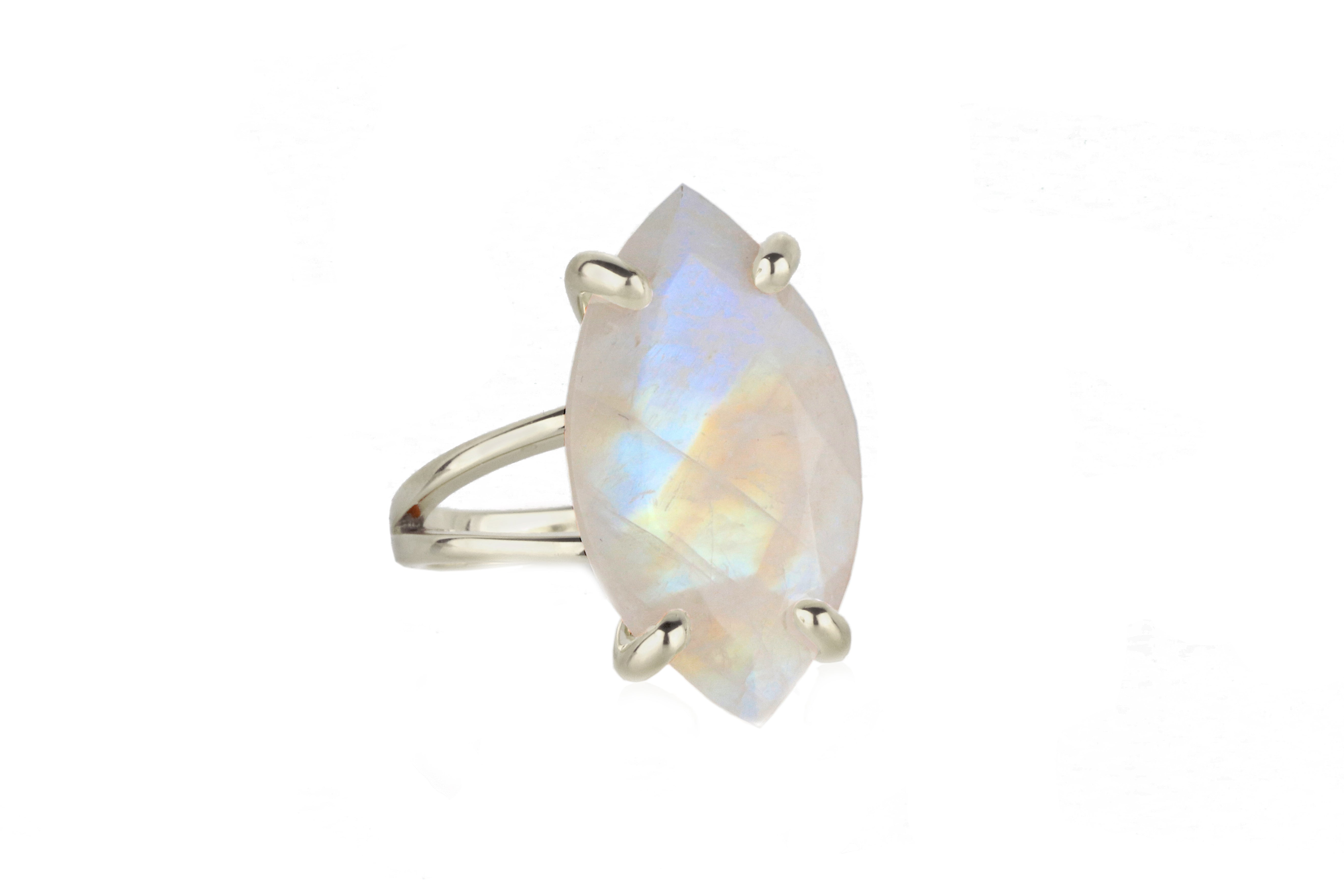 Marquise Rainbow Moonstone Silver Ring Rings Anemone Jewelry