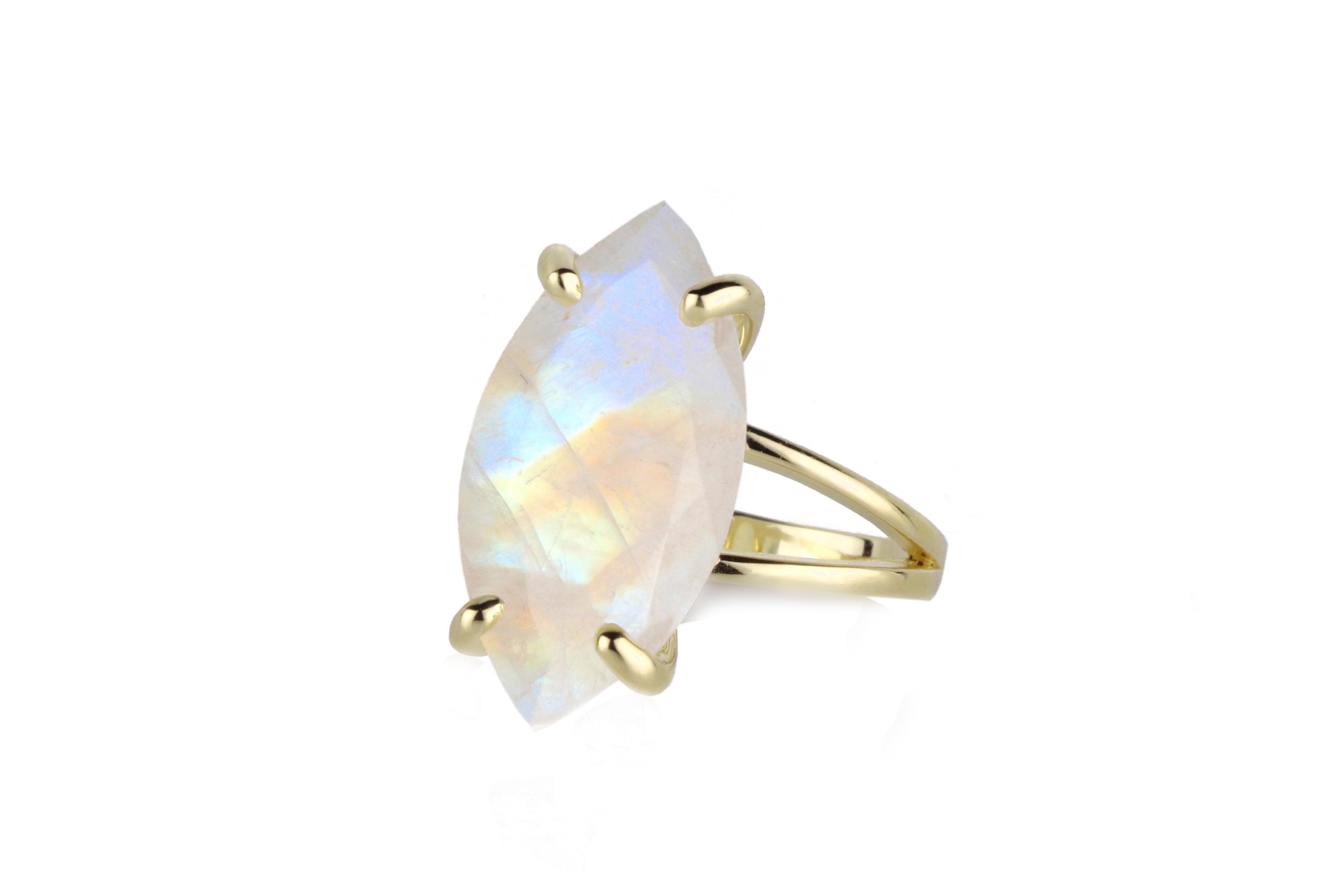 Marquise Rainbow Moonstone Silver Ring Rings Anemone Jewelry