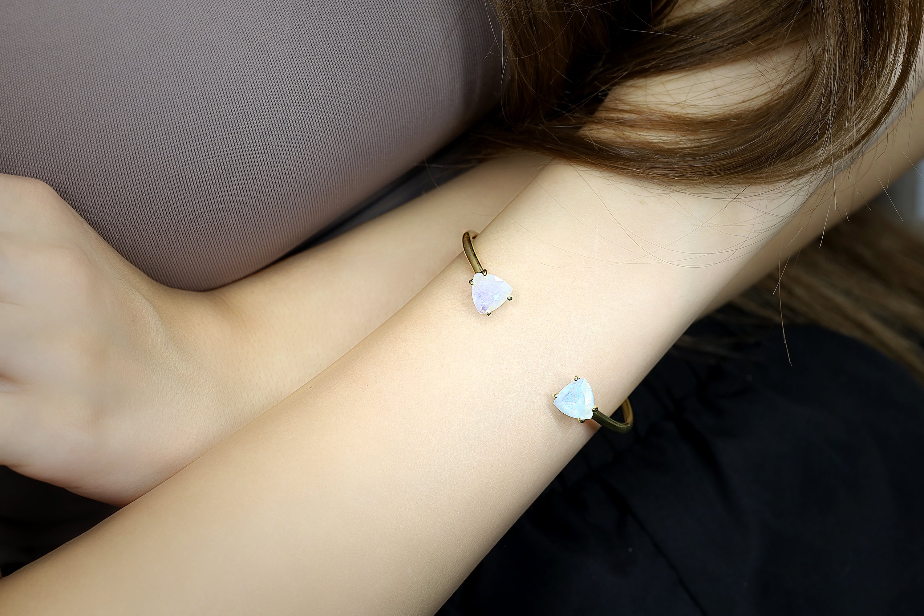 Open Cuff Gold Filled Two Stone Moonstone Bracelet Bracelets Anemone Unique