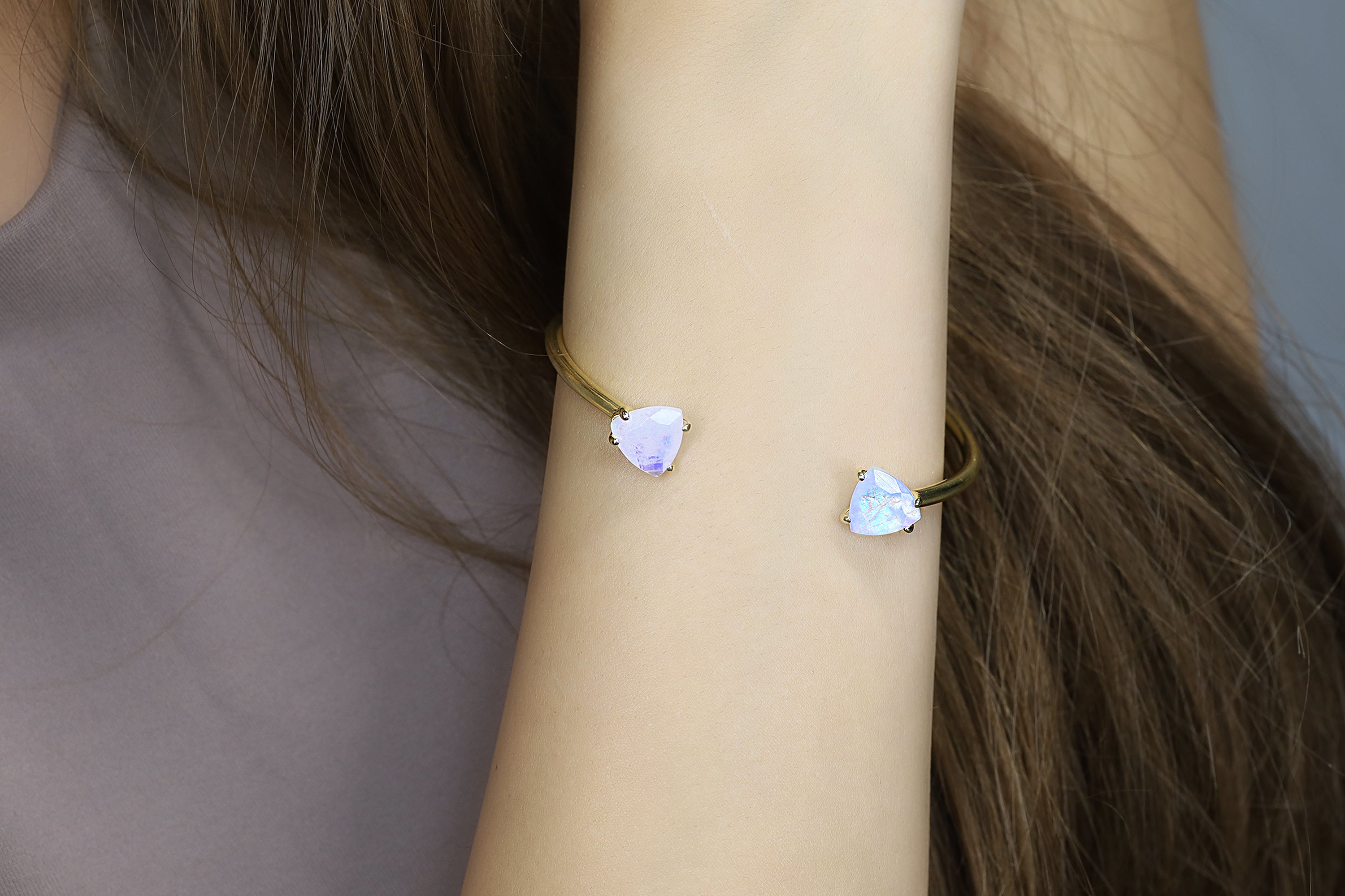 Open Cuff Gold Filled Two Stone Moonstone Bracelet Bracelets Anemone Unique