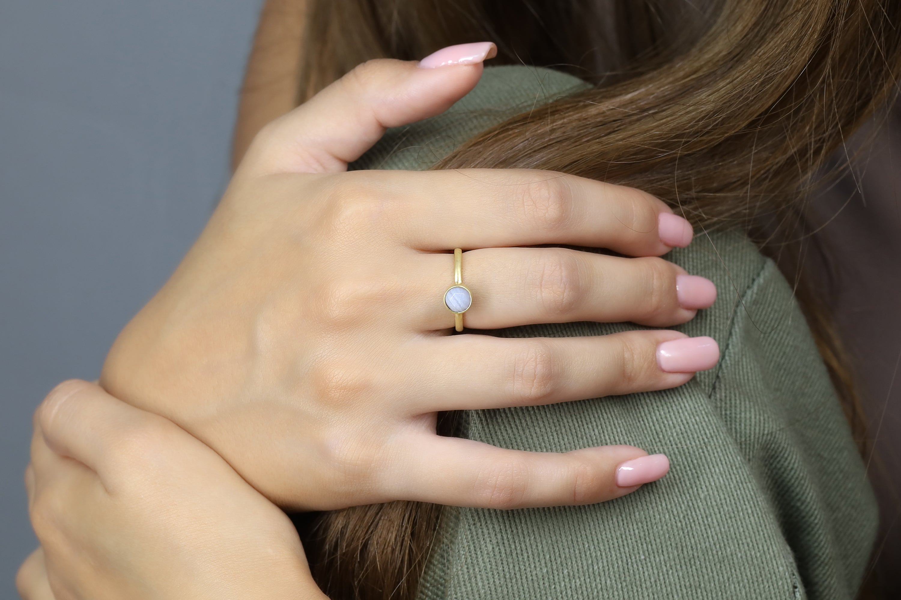 Handmade Blue Lace Agate Bezel Set Gold Ring Rings Anemone Limited