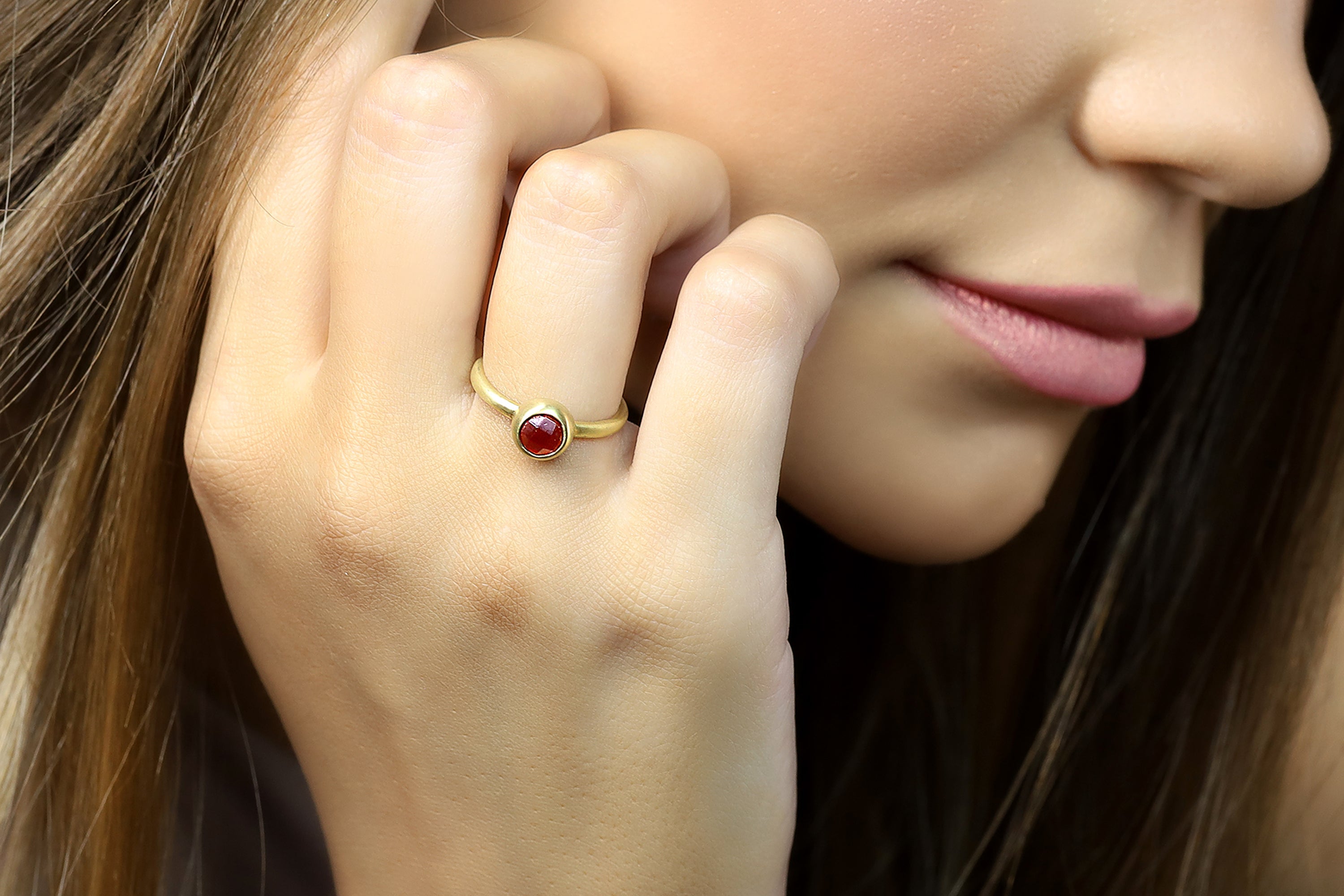Elegant Garnet 18k Gold Bezel Setting Ring Rings Anemone Limited