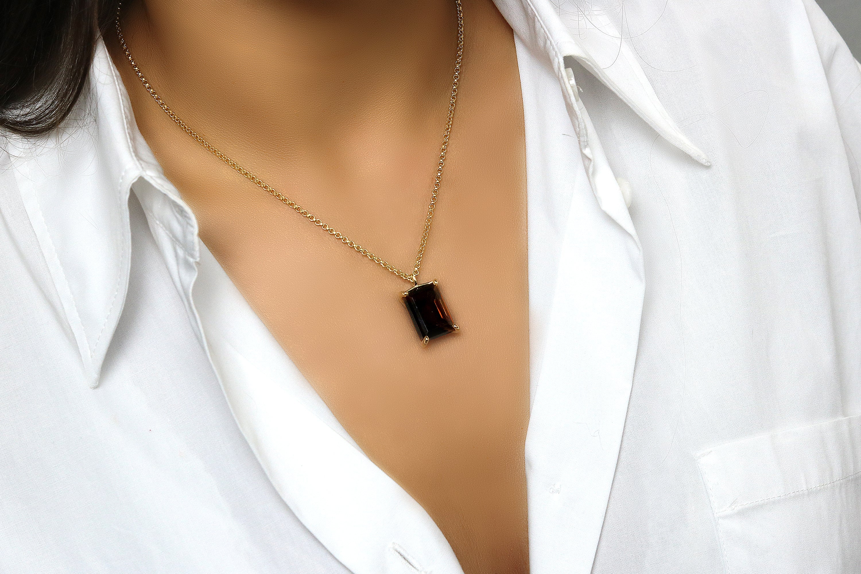 Rectangle Smoky Quartz Necklace necklaces Anemone Jewelry