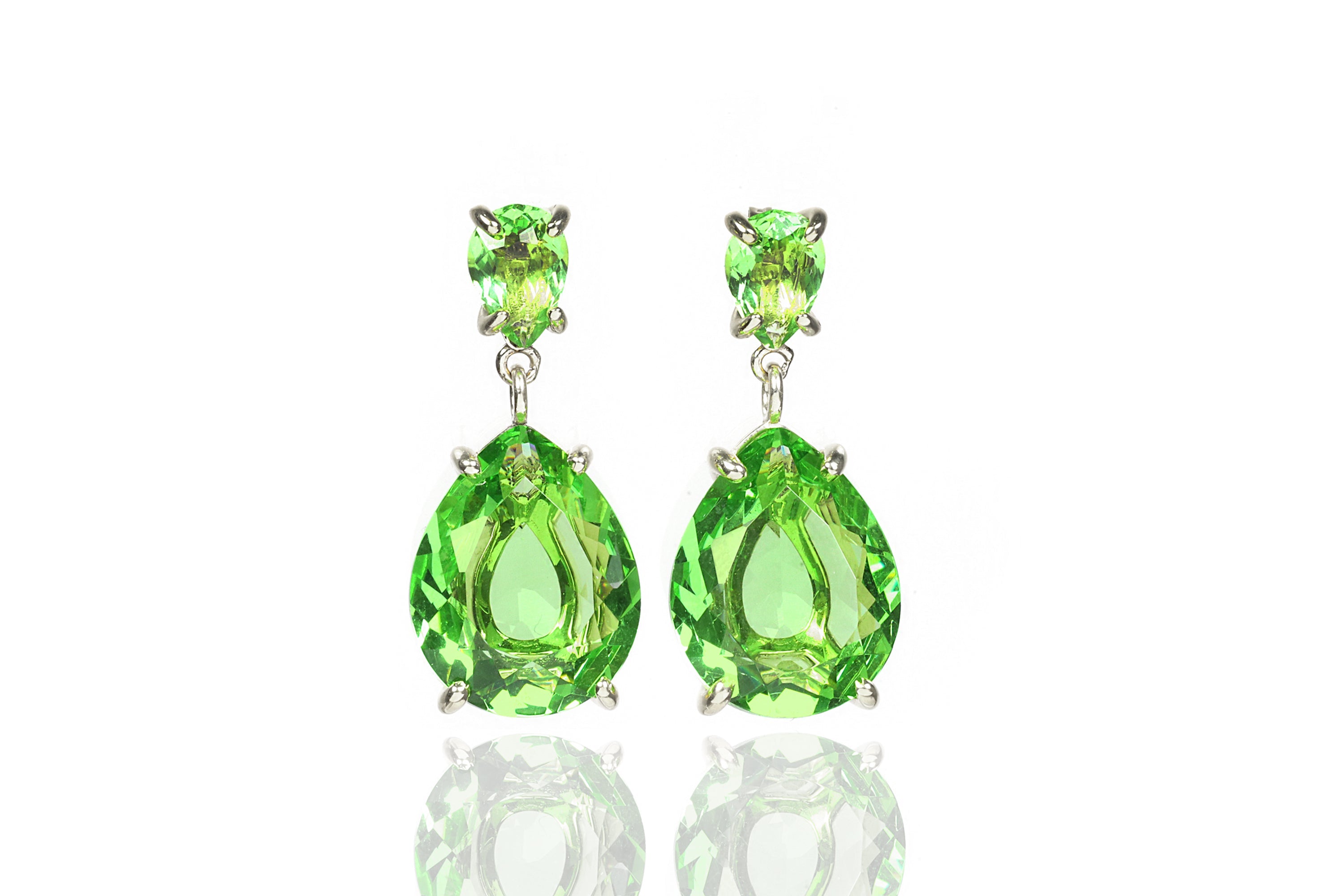 Green Tourmaline Double Pear Gemstone Gold Dangle Earrings Earrings Anemone Jewelry