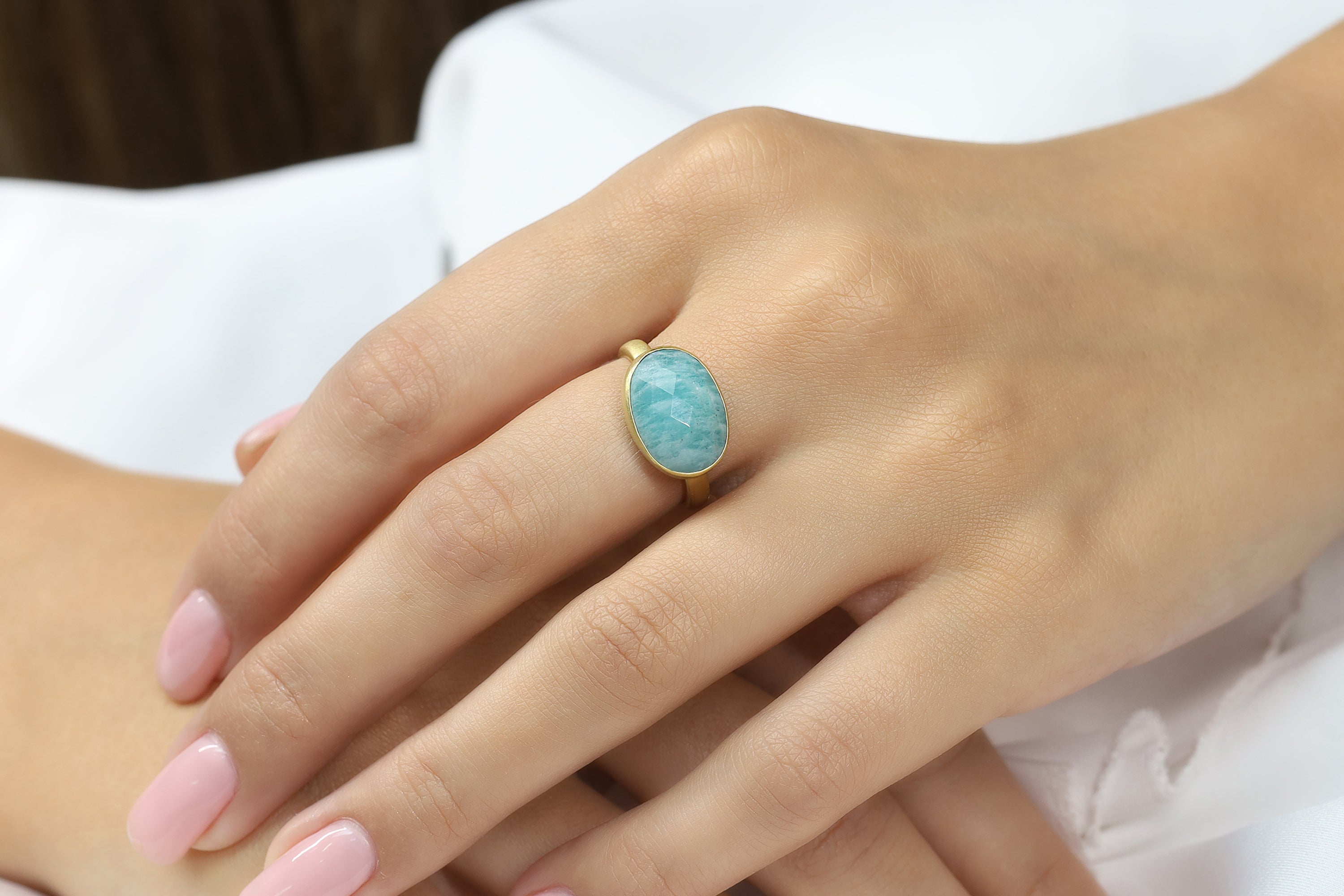 Bezel Set Oval Amazonite Gold Filled Ring Rings Anemone Limited