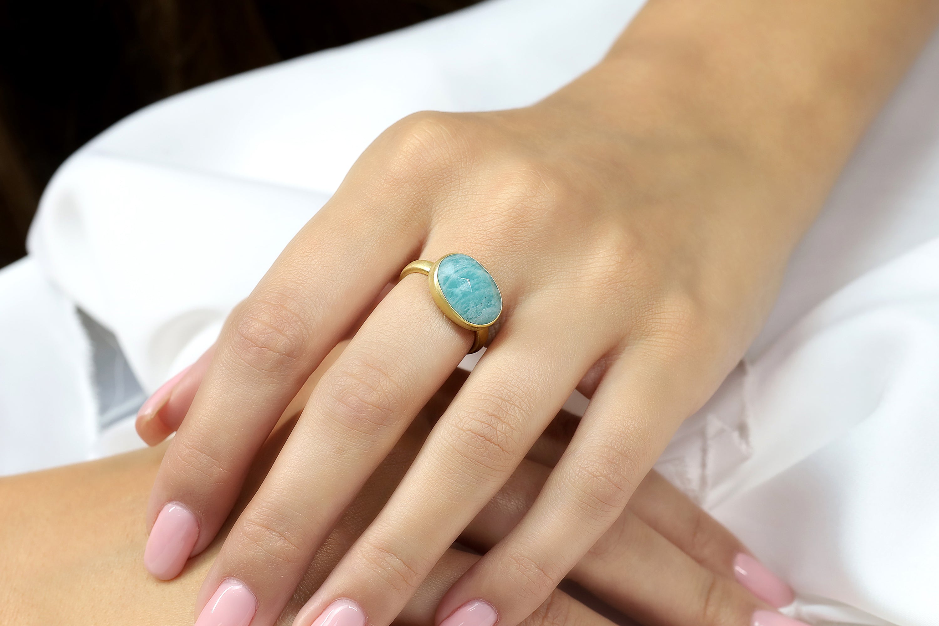 Bezel Set Oval Amazonite Gold Filled Ring Rings Anemone Limited